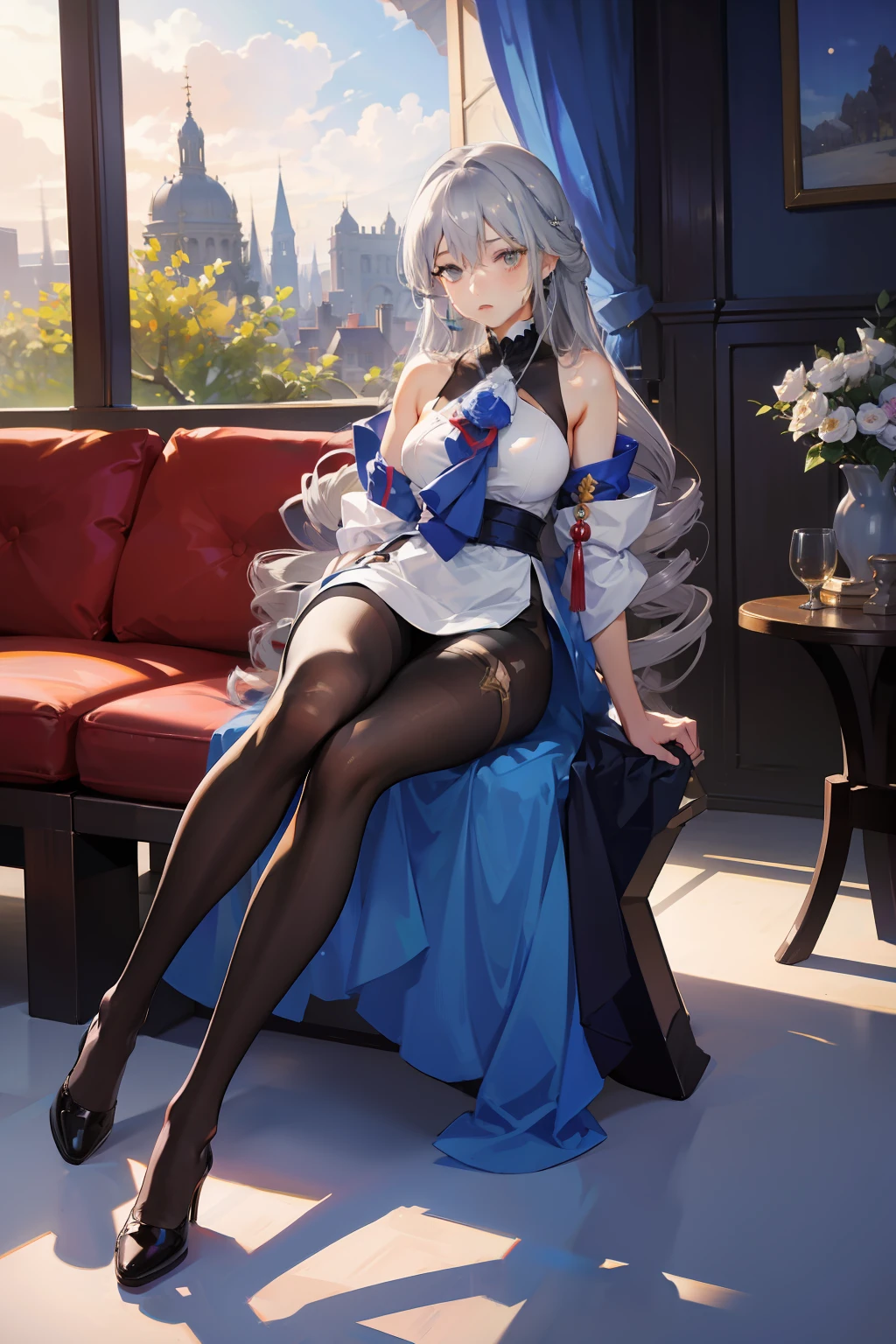 (masterpiece),best quality, expressive eyes, perfect face, 1girl,
big breast, H-cup, good breast, beautiful, gorgeous,anime,girl,lora,
nipple visible though clothes,ph bronya,
1girl,
solo,
earrings,
long hair,
grey hair,
drill hair,
grey eyes,pantyhose,w sitting, w sitting on ground, legs on ground, hands between thighs, arms between legs, both arms between legs,hands between legs