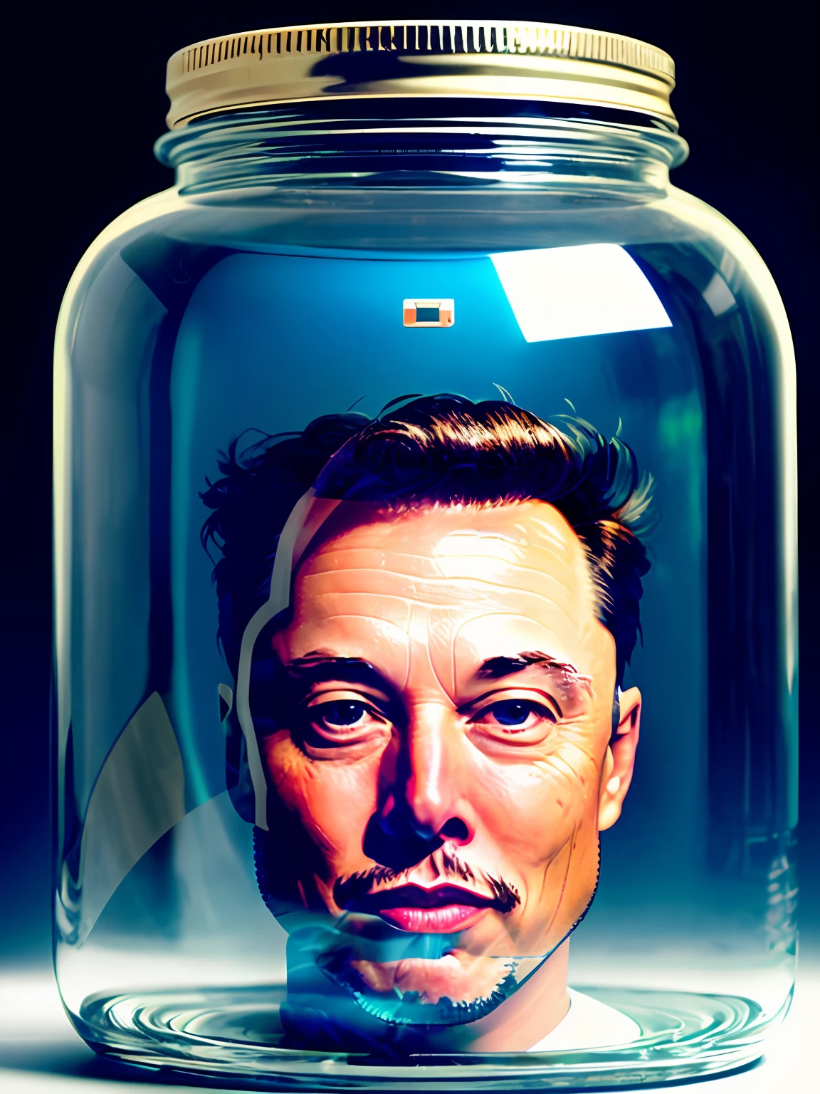 Elon Musk with his head in a jar, 4k, futuristico