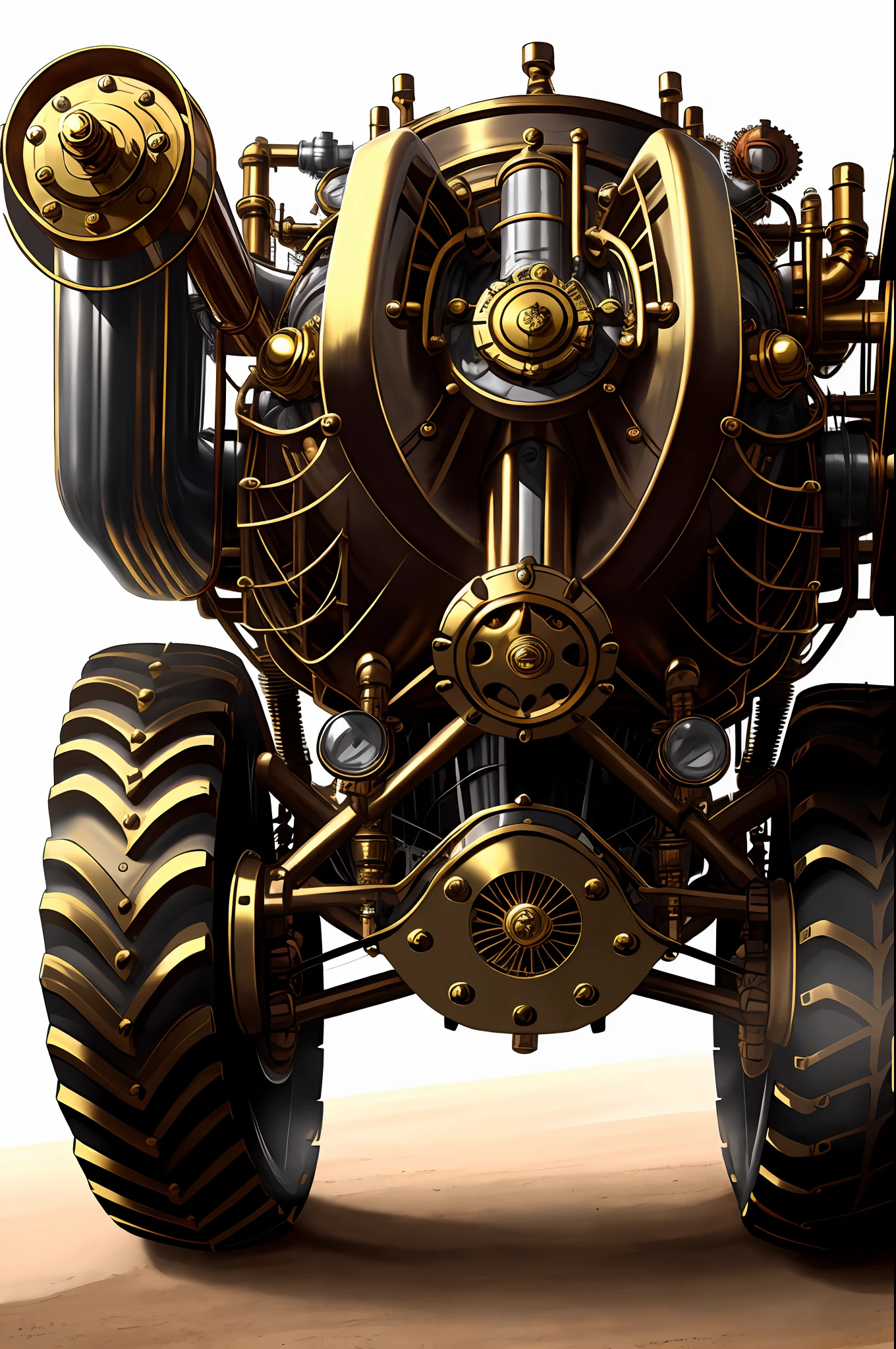 Steampunk monster trucks、from side view、brass、steel、Great photos of pipes、White background