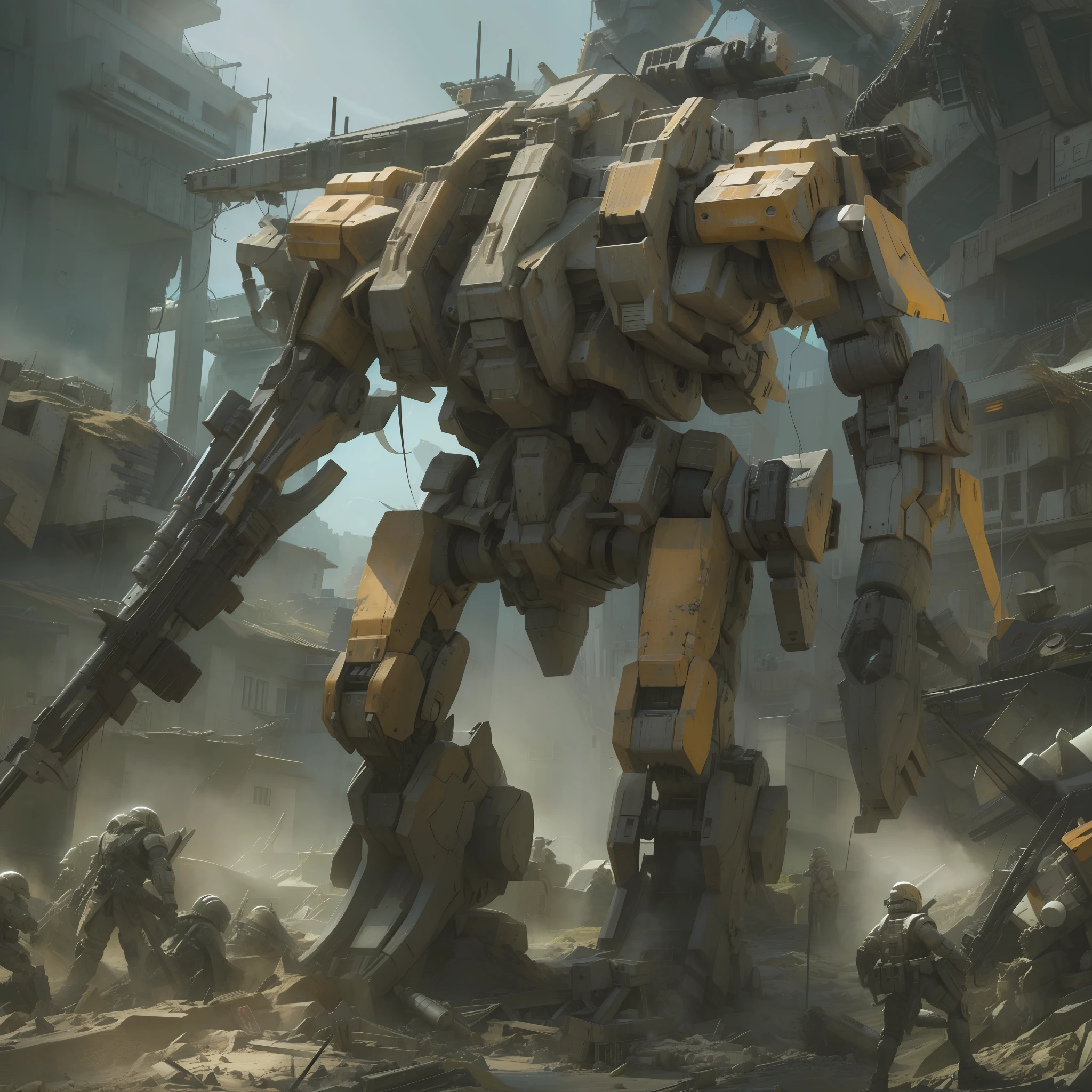 (absurdres, highres, ultra detailed),(Masterpiece, best quality:1.2),1mecha, mechanical marvel, absolutely stunning machinery, extremely detailed, walking through a battlefield,sky filled with bullets, surrounded by broken machines,dark sci-fi