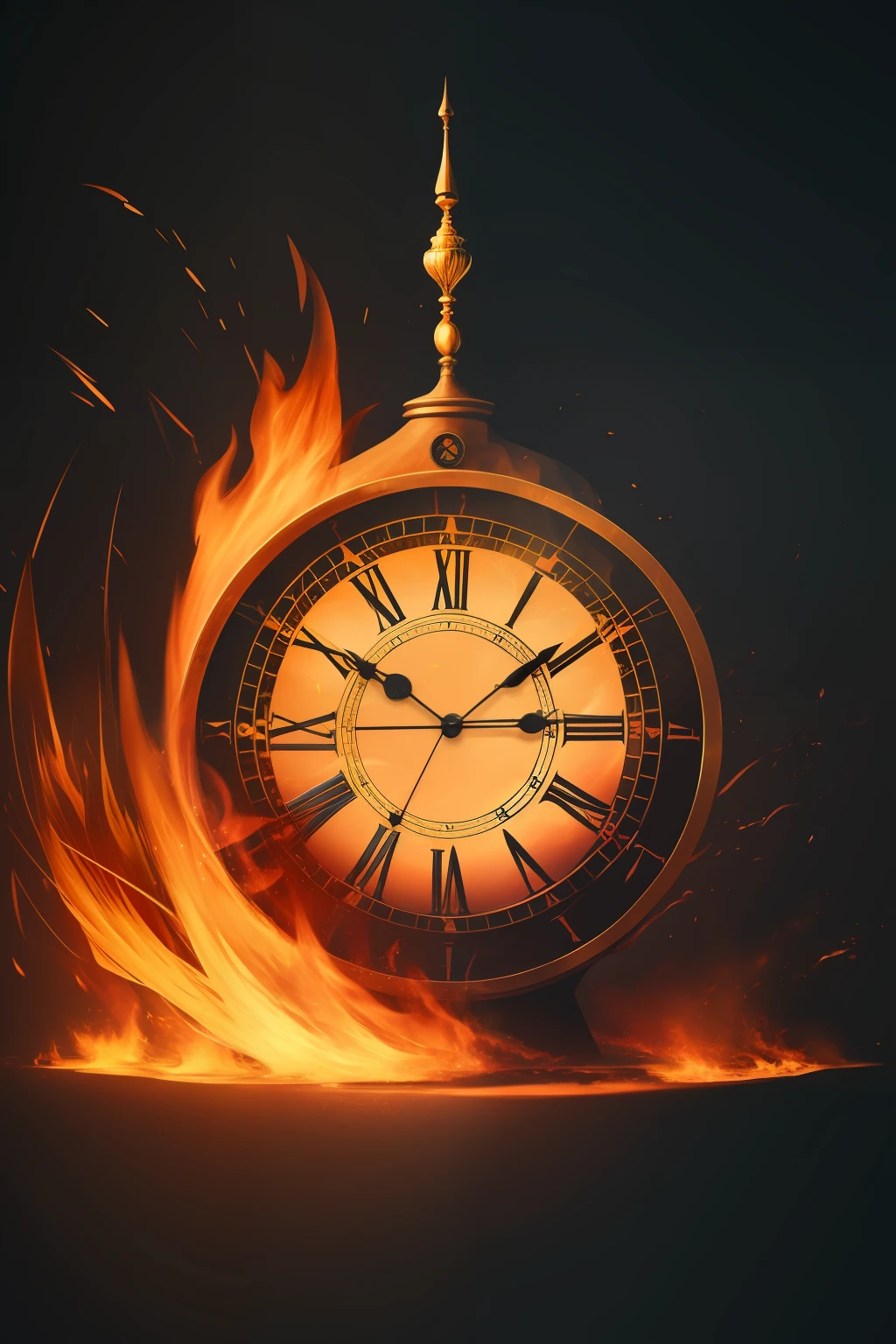 Fire background with a clock
