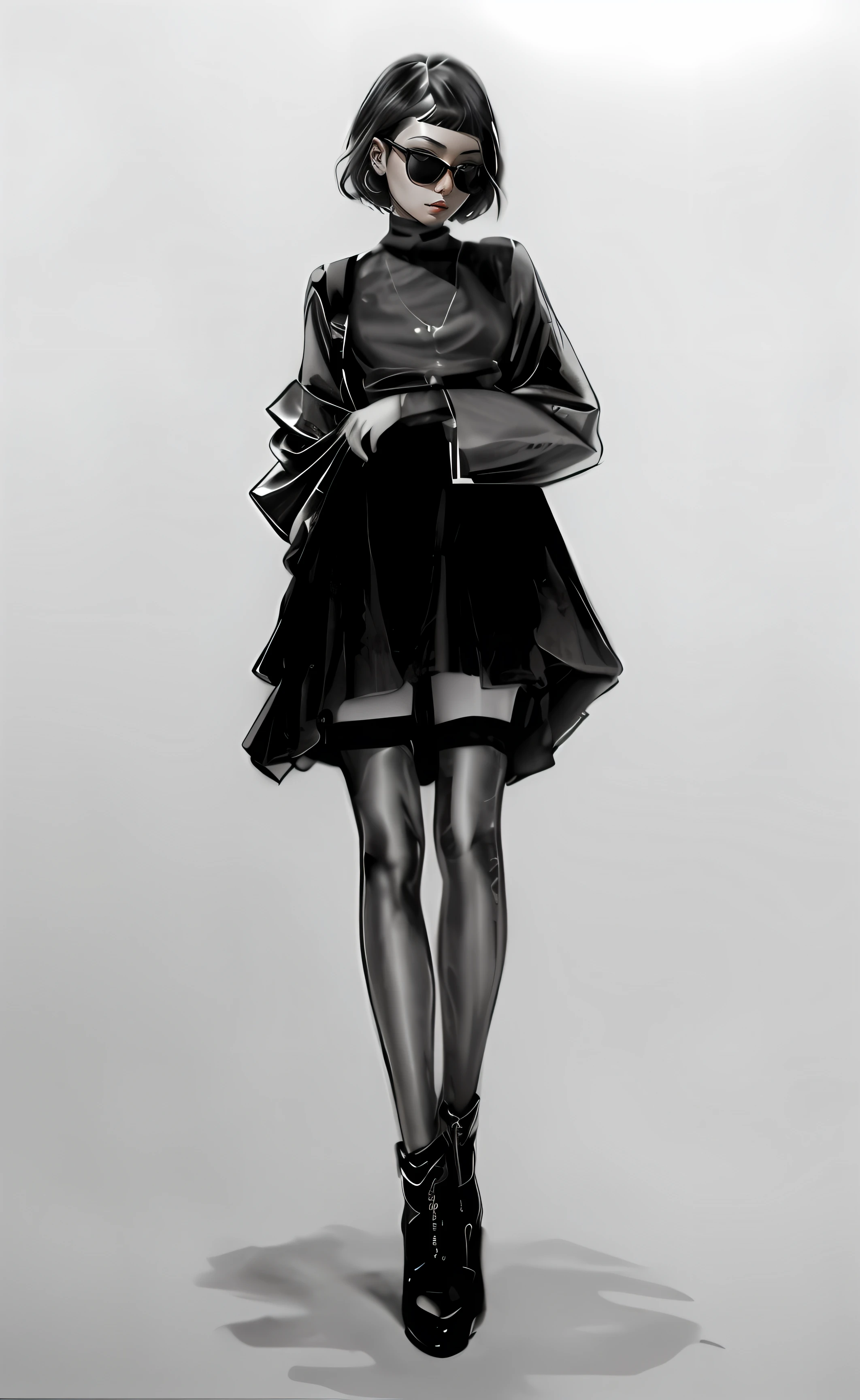 A painting of a woman walking in a dress and boots, full body grayscale drawing, Full body illustration, fashion study, Fashion pose, Cypherpunk fashion illustration, detailed fashion illustration, full body portrait of a short!, rei kawakubo artwork, shohei otomo, black sketch, realistic portrait full body, fashion illustration, pencil style, Girl standing((midynight, Need,4K, tmasterpiece:1.3)), full bodyesbian, Long legs, Focalors:1.2,Close-up of black bra Perfect body beauty:1.4, Slim abs:1.1, ((Dark brown hair, huge tit:1.2 )), (standing on your feet:1.2), ((city night scene, the roof:1.3)), Highly detailed facial and skin texture, A detailed eye, 二重まぶた