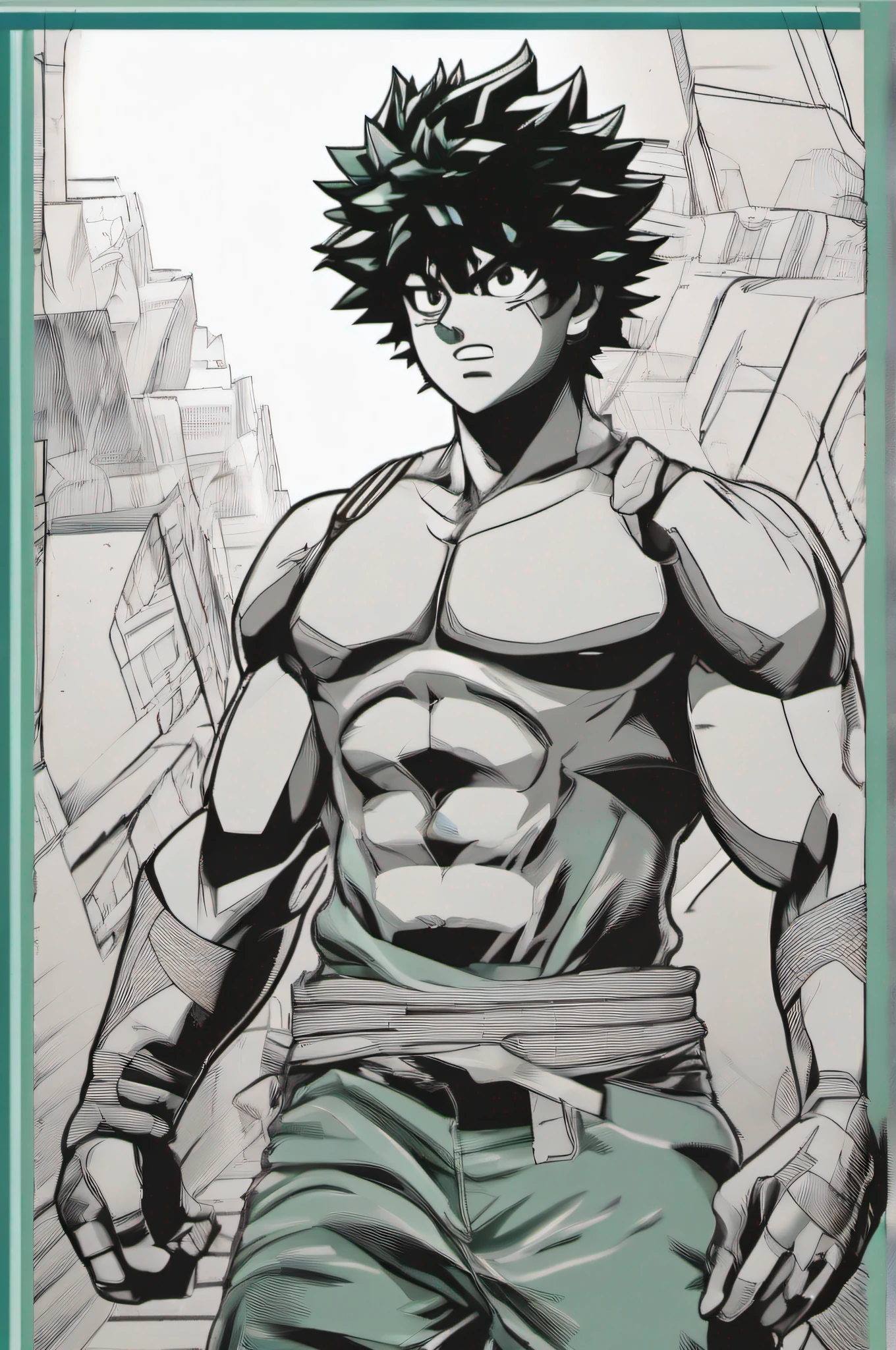 "(un dibujo de Izuku Midoriya con un cuerpo musculoso y hypertrophia)"