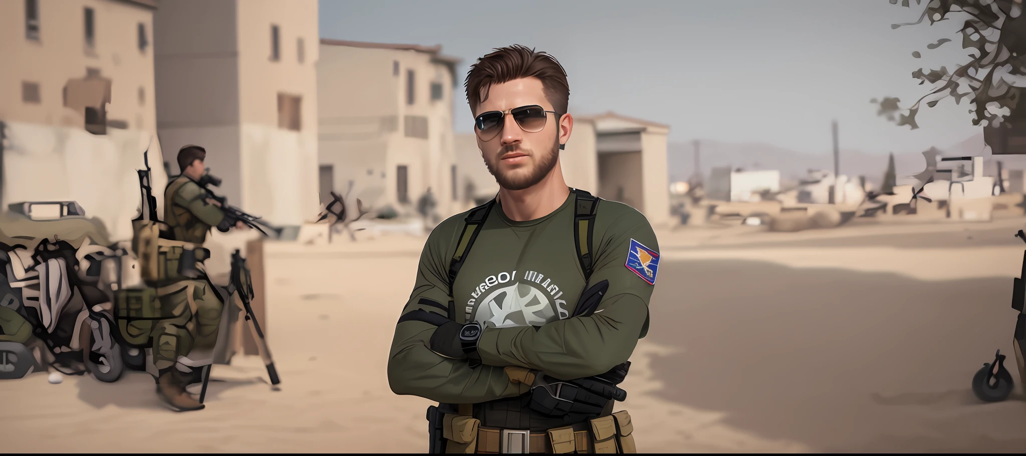 A handsome guy with short hair, messy hair, identity as a sniper, full-body shooting equipment, equipped with a sniper rifle, dressed as a special soldier, casual and uninhibited, with a sense of shooting atmosphere, game CG, original painting, 8k, (realism: 1.3)
