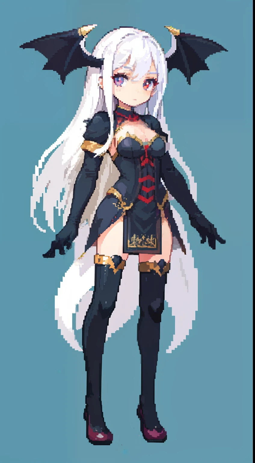 beste-Qualit, super detailed illustration, the perfect body,(1  girl:1.2), l vampire, Long white hair , Bat wings, dnd,pixel