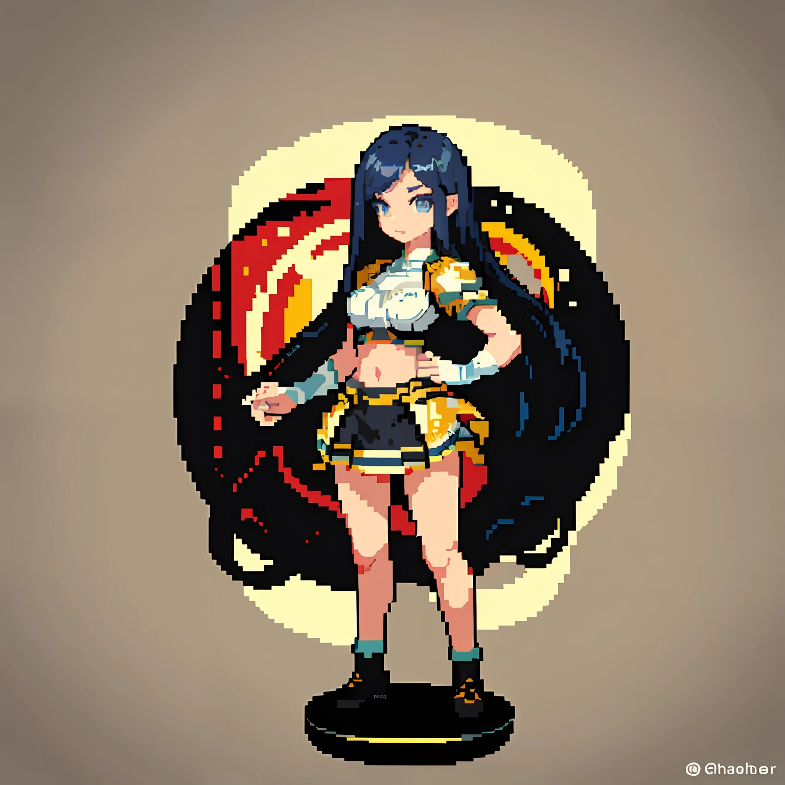hair light, warrior, (Masterpiece, Top Quality, Best Quality),pixel,Pixel Art, 1girl, (Best Quality:1.3),(Masterpiece:1.1),(illustartion:1.2),(Ultra-detailed:1.2),mini skirt,Light top