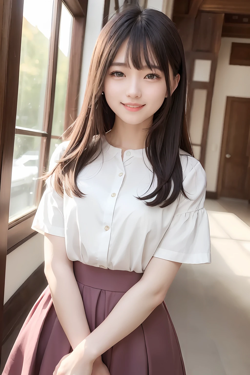 (8K、top-quality、masterpiece:1.2)、(reallistic、Photorealsitic:1.37)、The ultra-detailliert、女の子1人、23years old、Medium chest、Beautie、Beautiful and perfect face、Natural smile、独奏、holiday、The shops、shopping、Fashionable clothes、(Redness of the nose)、(A smile:1.15)、(With mouth closed) 、beautidful eyes、(long:1.2)、Floating hair 、Middle hair、
