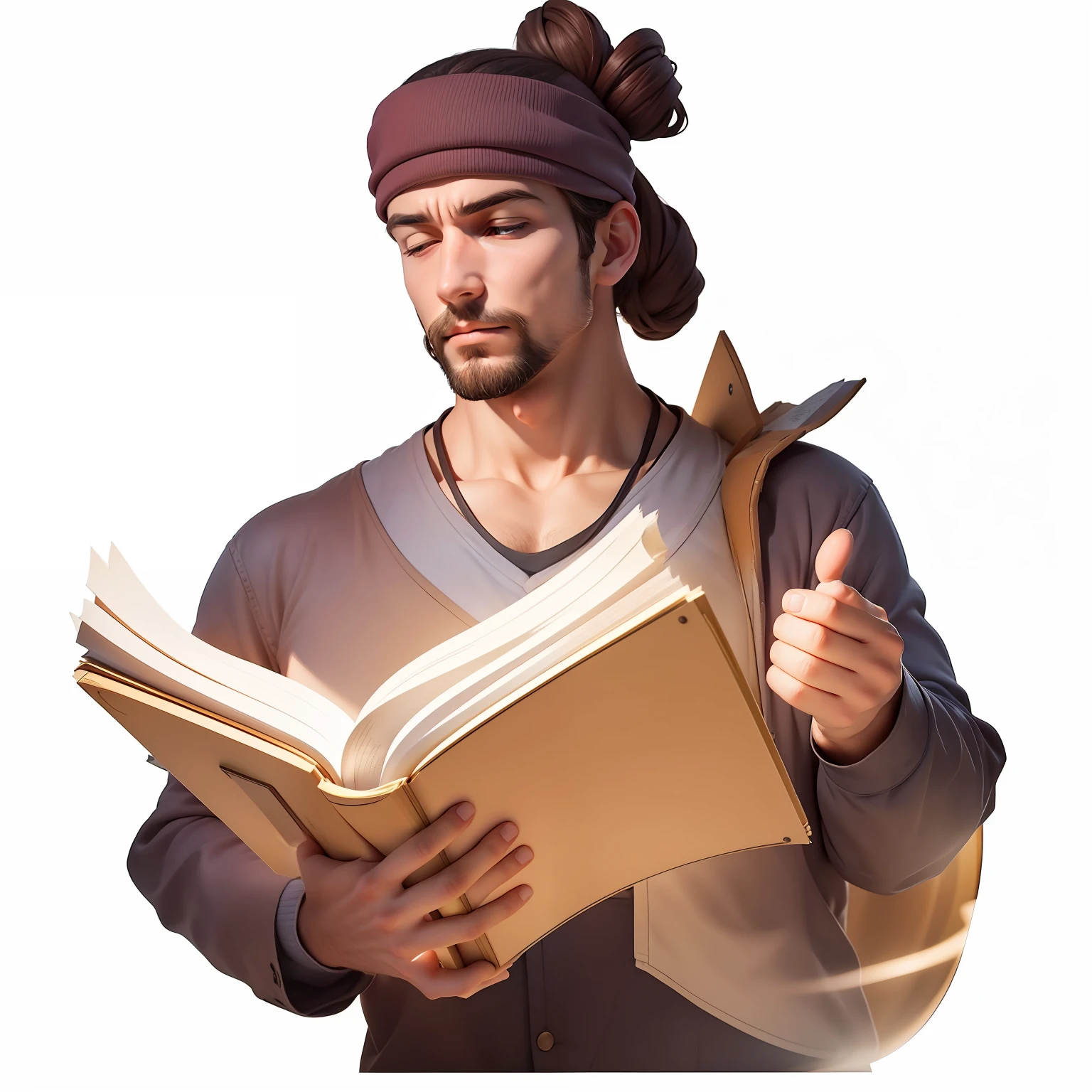 "A man engrossed in a book, illuminated by the warm light emanating from its pages."
Digital drawing style,highly detail