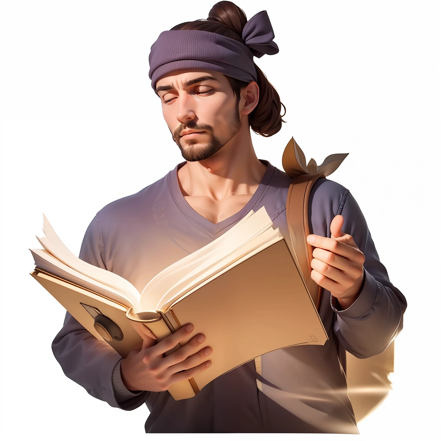"A man engrossed in a book, illuminated by the warm light emanating from its pages."
Digital drawing style,highly detail
