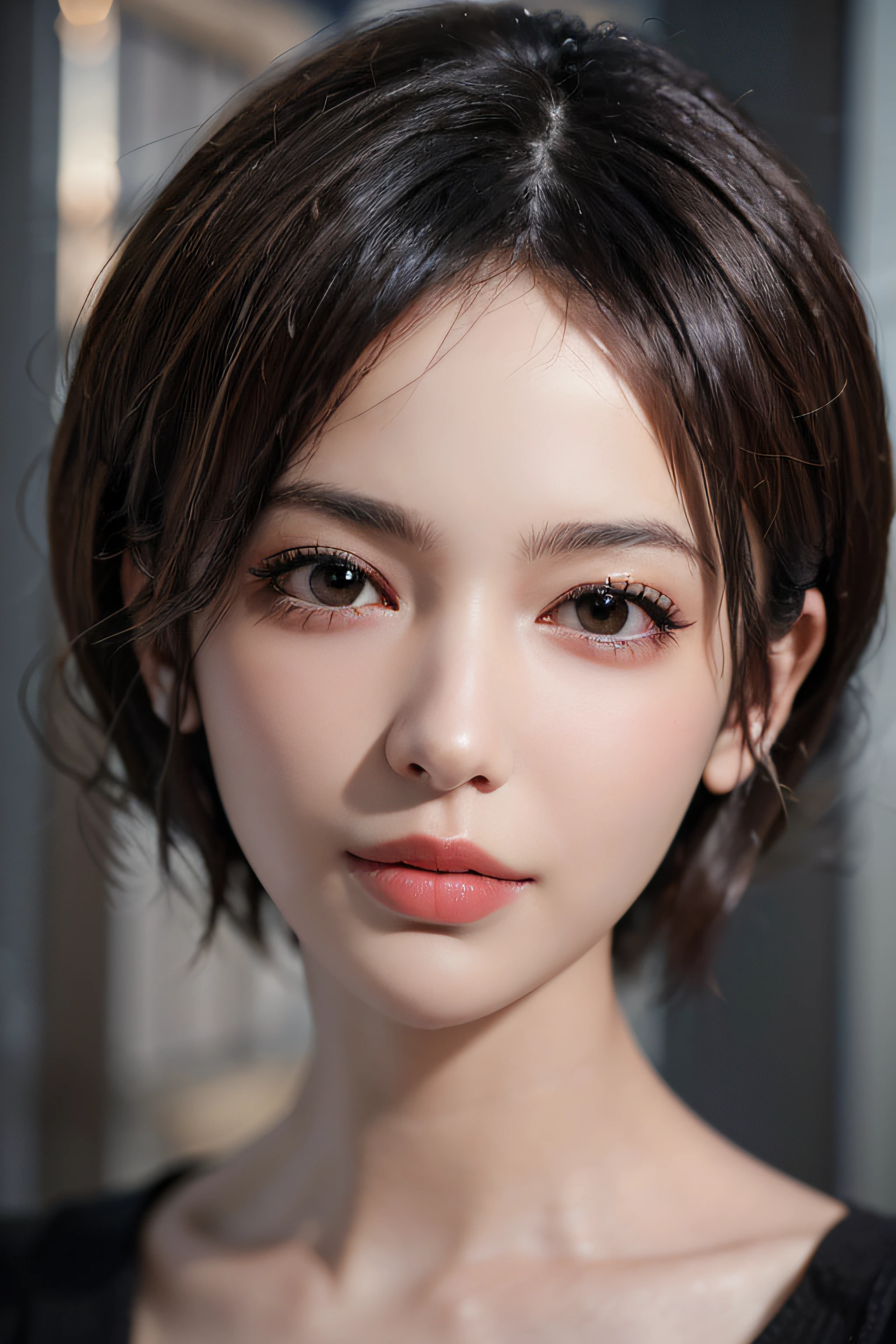 (masterpiece:1.3), (8k, photorealistic, RAW photo, best quality: 1.4), (1girl), beautiful face, (realistic face), (black hair, short hair:1.3), beautiful hairstyle, realistic eyes, beautiful detailed eyes, (realistic skin), beautiful skin, (sweater), absurdres, attractive, ultra high res, ultra realistic, highly detailed, golden ratio, ((statue)), ((made of latex))