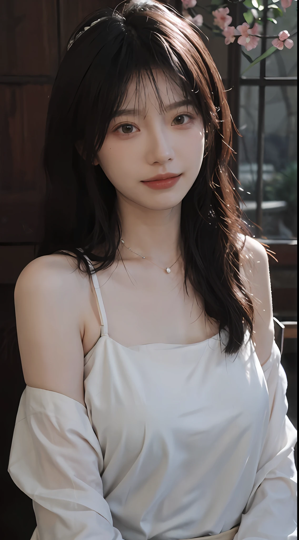 best qualtiy， 超高分辨率， （realisticlying：1.4），cute hairpin，Baoyu Girl，Stand in the wedding hall，（flatchest：1.2） ，A pair of clear and moving peach blossom eyes,Royal Sister，sunshine on face，Big wavy hairstyle，（choker necklace：1.2），（Fair skin：1.4），a sense of atmosphere，a beauty girl， ssmile，head straight-looking at viewer， closeup cleavage ，(Photorealistic:1.4),1girll,Sexy,(Upper body:1.4),(Wet body),(:1.2)
