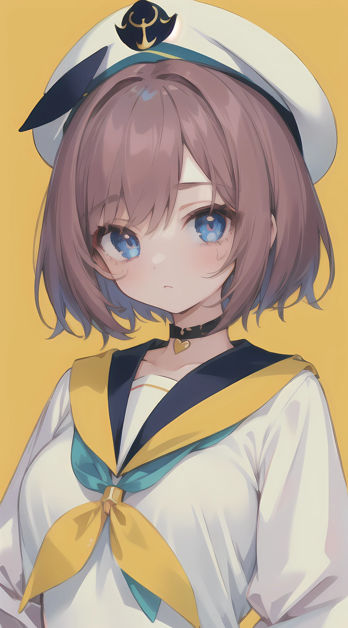 1girl,(Girlish body type),(masterpiece),(best quality),Exquisite visuals,high-definition,(ultra detailed),(expressionless),finely detail,((solo)),(beautiful detailed eyes),Kawaii,loveliness,looking at viewer,(upper body),sailor_collar, hat, sfw,