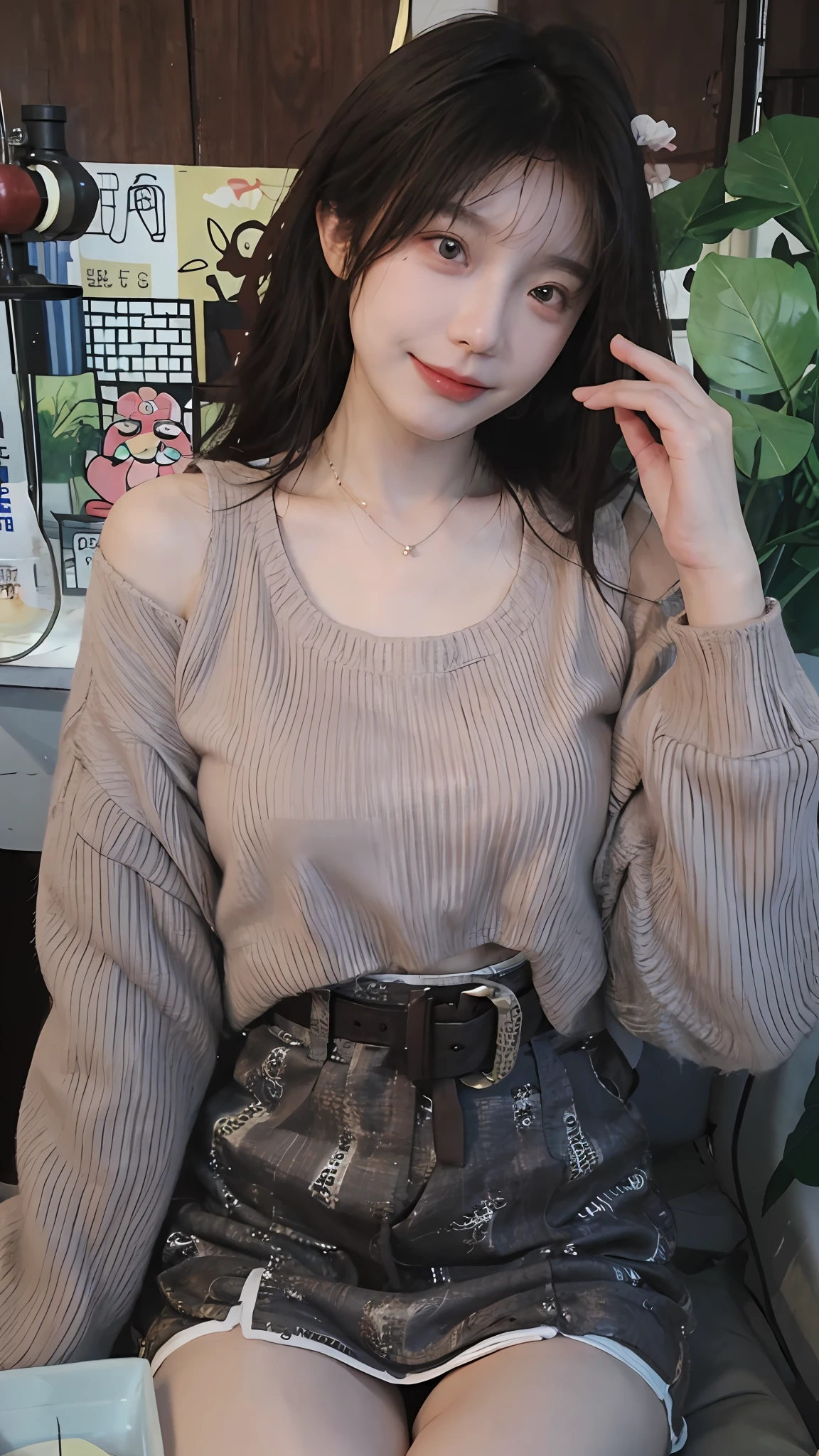 best qualtiy， 超高分辨率， （realisticlying：1.4），cute hairpin，Baoyu Girl，1girll, Beautiful woman with a slim figure:1.4, Abs:1.1, (A brown-haired, mideum breasts:1.3), Long pink sweater:1.1, 浴室,Ultra-fine face，Elaborate Eyes，二重まぶた，ssmile，choker necklace