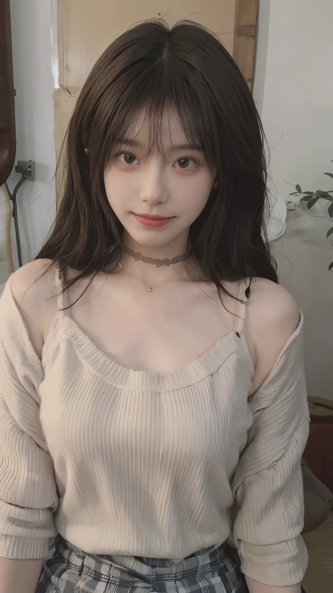 best qualtiy， 超高分辨率， （realisticlying：1.4），cute hairpin，Baoyu Girl，1girll, Beautiful woman with a slim figure:1.4, Abs:1.1, (A brown-haired, mideum breasts:1.3), Long pink sweater:1.1, 浴室,Ultra-fine face，Elaborate Eyes，二重まぶた，ssmile，choker necklace
