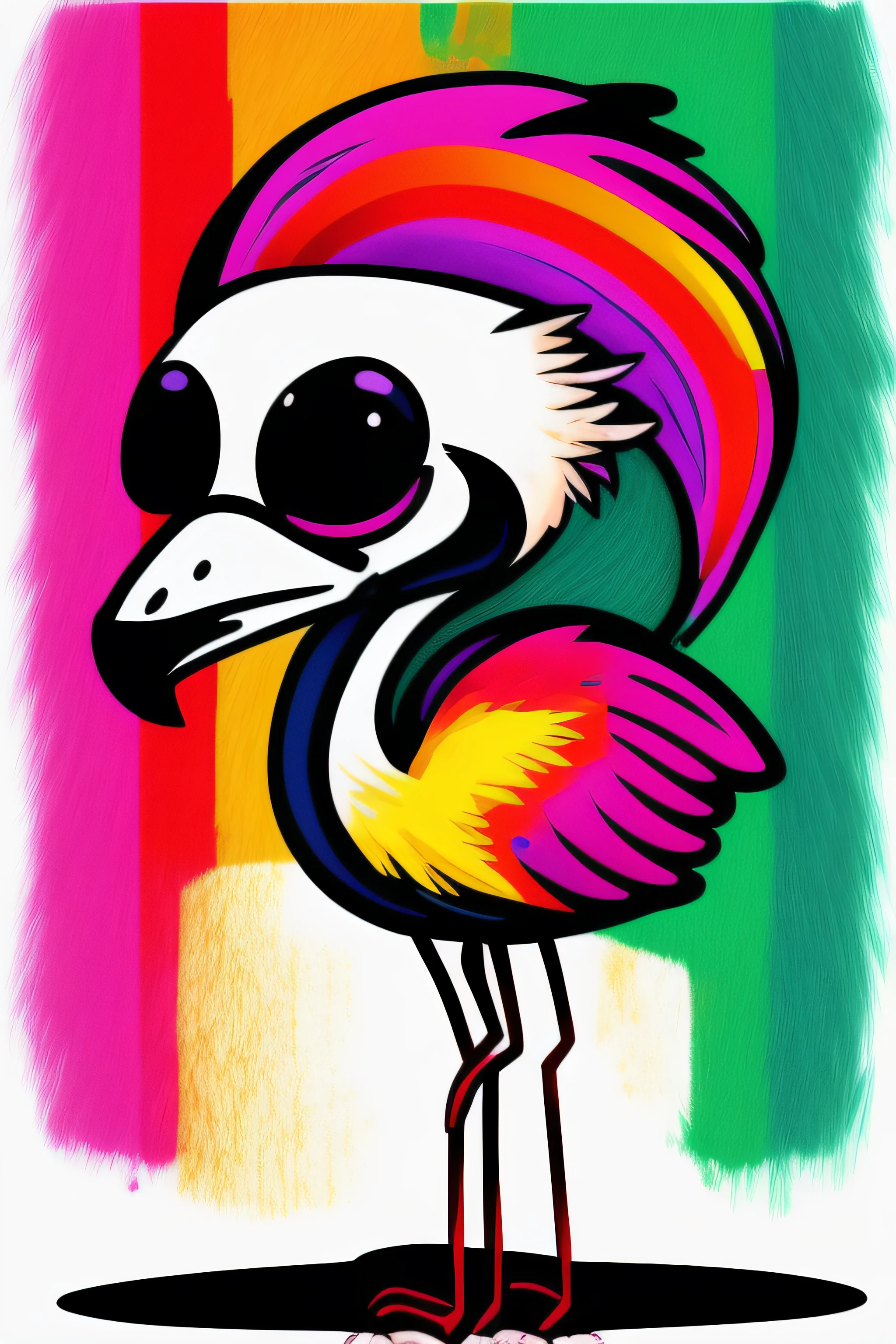 Flamingo Psychedelic drawing style of the 20s, solo colores blanco y negro, tipo toon personaje