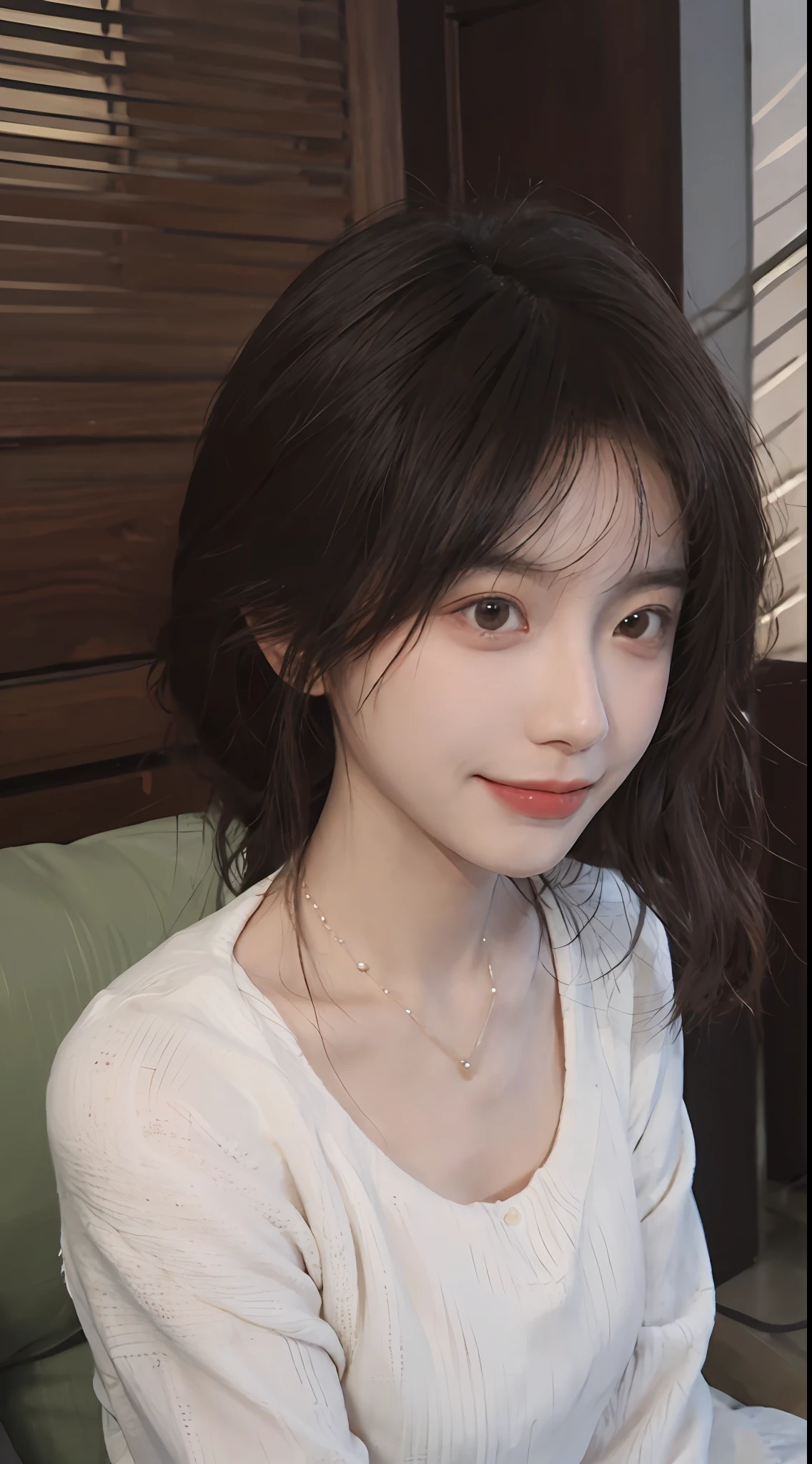 best qualtiy， 超高分辨率， （realisticlying：1.4），cute hairpin，Baoyu Girl，1girll, Beautiful woman with a slim figure:1.4, Abs:1.1, (A brown-haired, mideum breasts:1.3), Long pink sweater:1.1, 浴室,Ultra-fine face，Elaborate Eyes，二重まぶた，ssmile，choker necklace