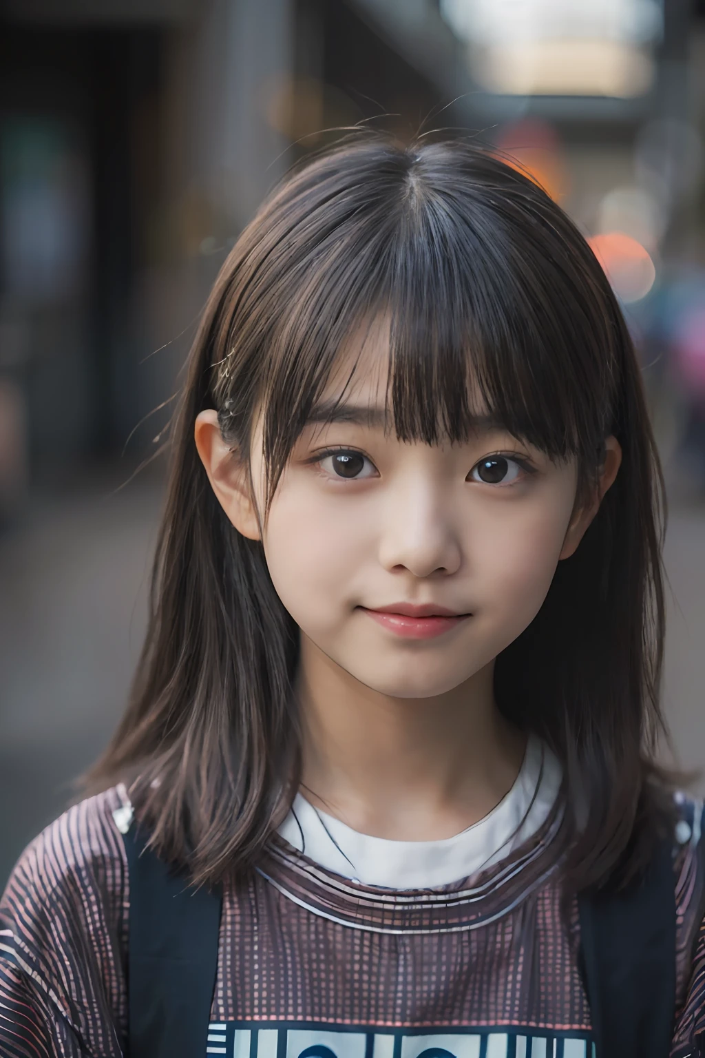 (8K、Raw photography、top-quality、masuter piece:1.2)、ultra-detailliert、ultra res、(realisitic、rialistic photo:1.37), (Japan girls at ************, Round face, Bangs:1.3), (japanaese girl:1.2), (early teen:1), (Smile:0.5),