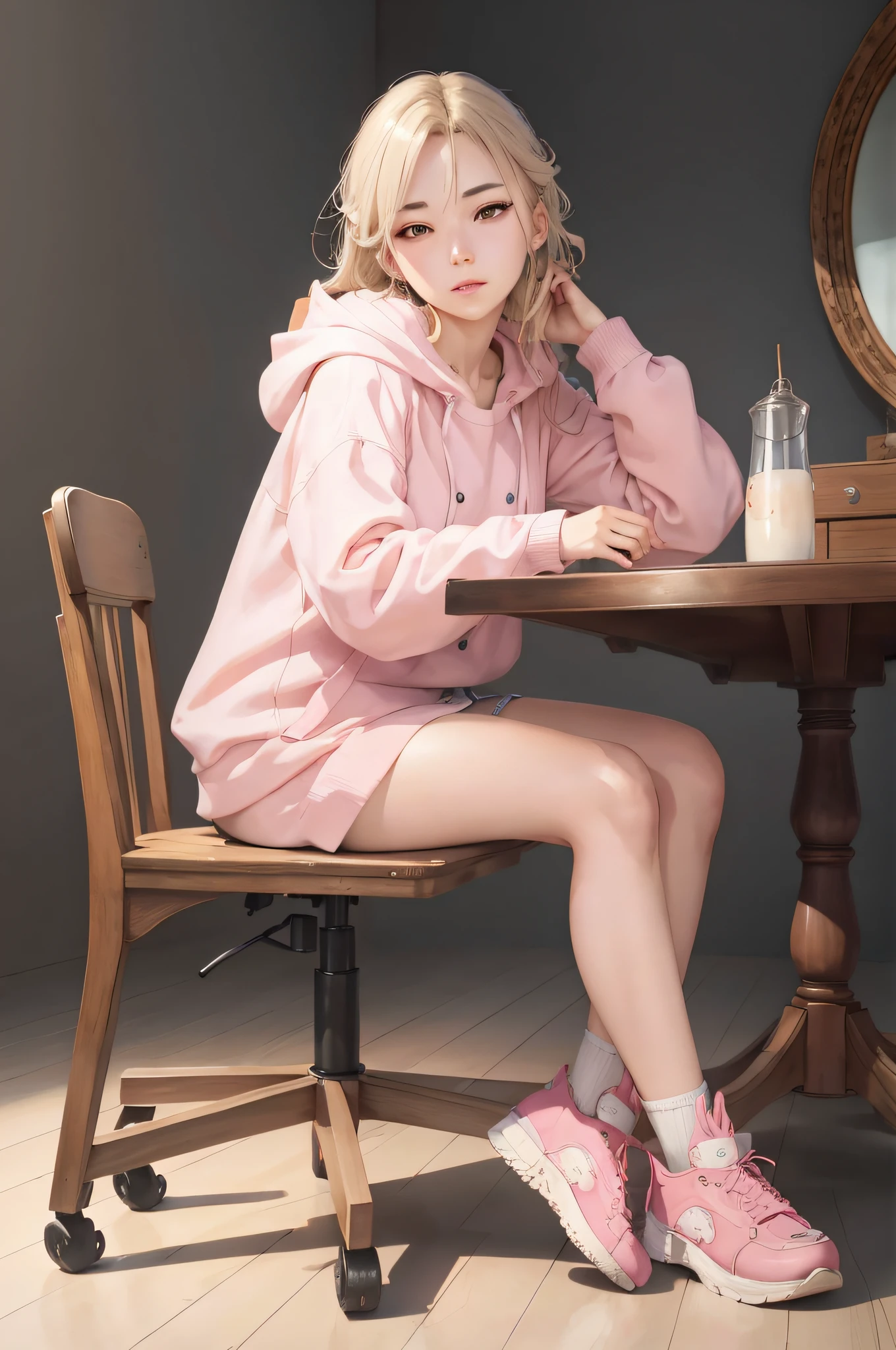 (masterpiece), best quality, There is a woman sitting at the table with a glass of milk, Guweiz em Pixiv ArtStation, Guweiz em ArtStation Pixiv, arte cg anime suave, menina anime bonito, menina bonita do anime agachamento, trending on artstation pixiv, kawaii retrato realista, realistic Niji art style, menina anime atraente, Marin Kitagawa Fanart. cinematic, 50mm lens, f/18, accent lighting, global illumination, white balance. intricate features, insanely detailed, ultra-realistic, vray tracing, octane rendering, dslr, uhd, 8k