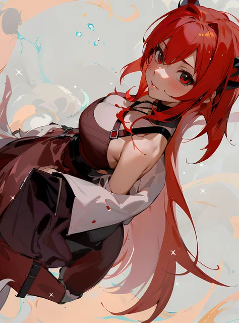 anime girl with red hair and black dress in the air, rias gremory, cute anime waifu in a nice dress, with red hair, red haired g...