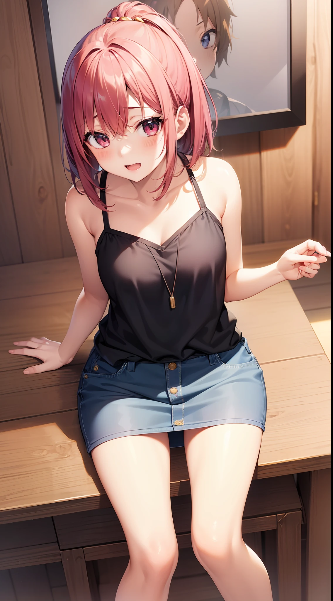 masutepiece、hight resolution、1girl in、a miniskirt、Hippie style、Cute anime illustration、