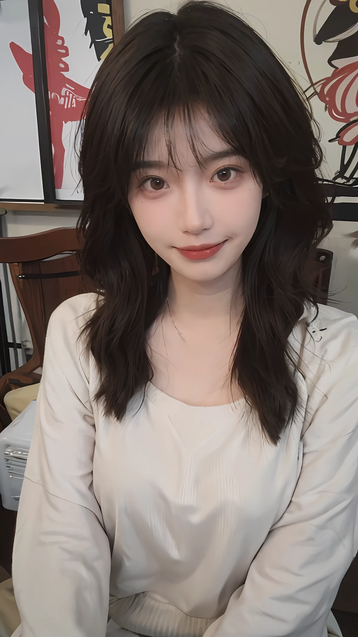 best qualtiy， 超高分辨率， （realisticlying：1.4），cute hairpin，Baoyu Girl，1girll, Beautiful woman with a slim figure:1.4, Abs:1.1, (A brown-haired, mideum breasts:1.3), Long pink sweater:1.1, 浴室,Ultra-fine face，Elaborate Eyes，二重まぶた，ssmile，choker necklace