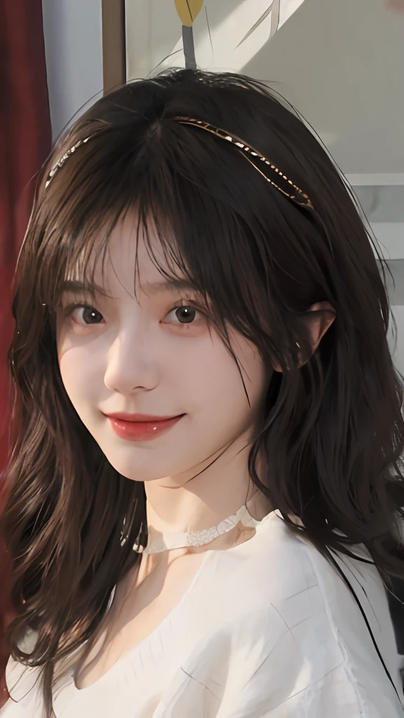 best qualtiy, 超高分辨率, (realisticlying:1.4),cute hairpin,Baoyu Girl,1girll, Beautiful woman with a slim figure:1.4, Abs:1.1, (A brown-haired, mideum breasts:1.3), Long pink sweater:1.1, 浴室,Ultra-fine face,Elaborate Eyes,二重まぶた,ssmile,choker necklace
