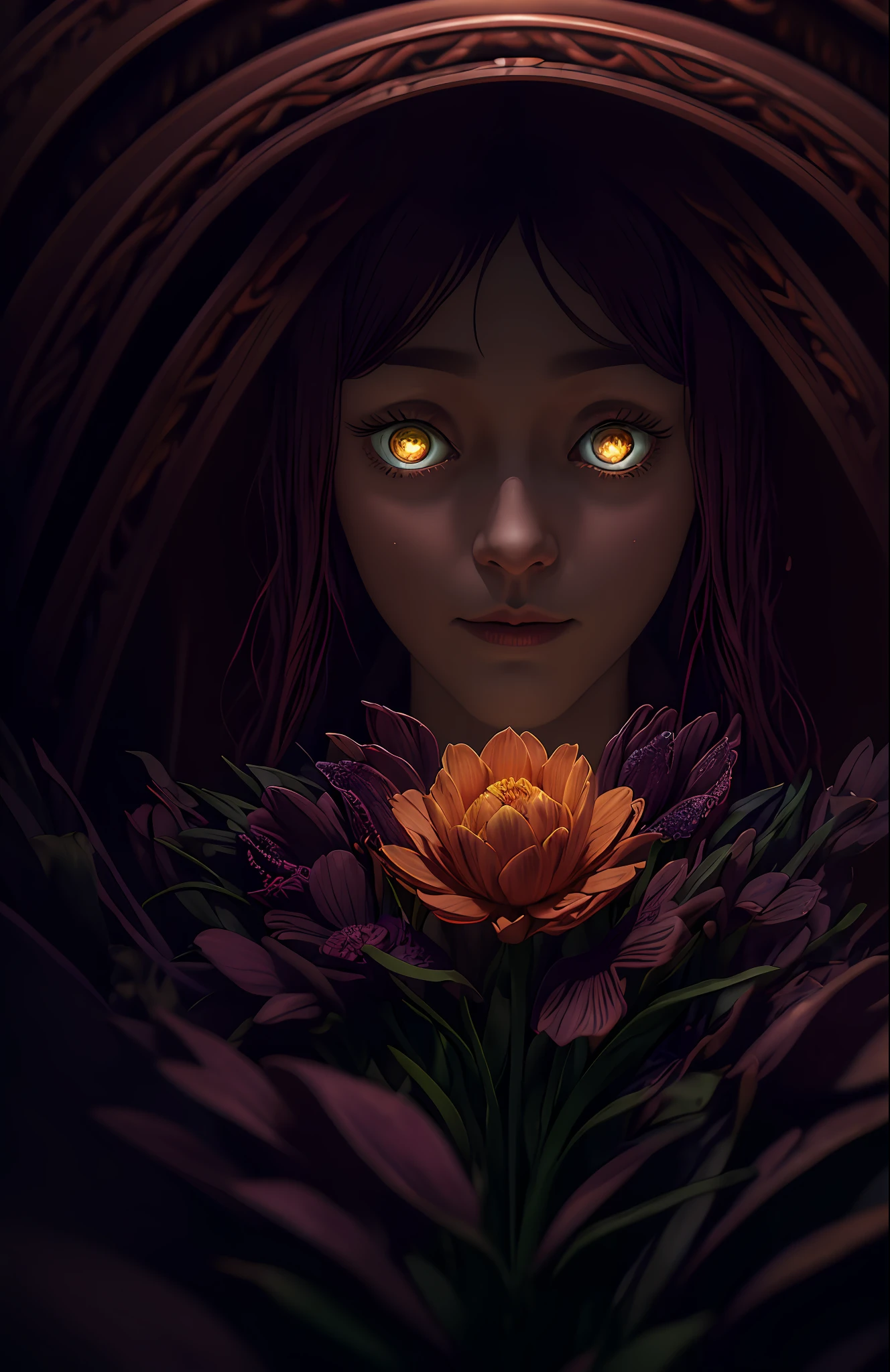 A flower by Casey Weldon, Olga Kvasha, Miho Hirano, hyperdetailed intricately detailed gothic art trending on Artstation triadic colors Unreal Engine 5 detailed matte painting, deep color, fantastical, intricate detail, splash screen, complementary colors, fantasy concept art, 8k resolution, gothic deviantart masterpiece, (dark shot:1.4), art by greg rutkowski and artgerm, soft cinematic light, adobe lightroom, photolab, hdr, intricate, highly detailed, (depth of field:1.4)