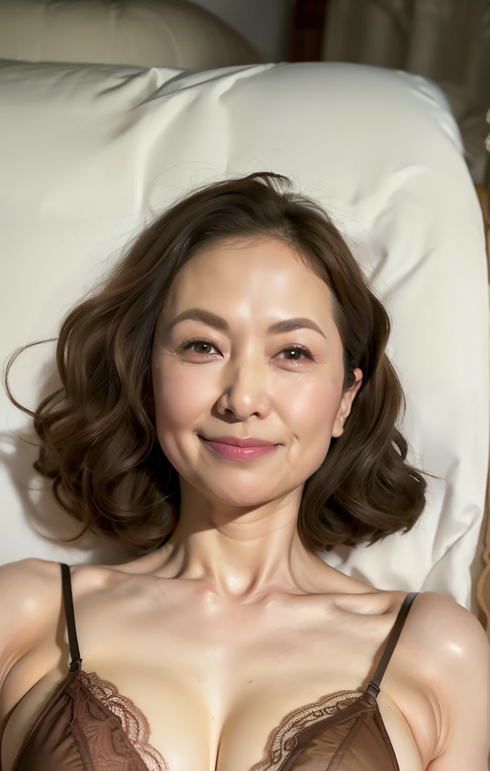 (High-angle shooting)、(Angle from top:1.25)、82 years old、 Beige Photos(see -through:1.4)(laced lingerie:1.4)、(Egösar)、light skinned、Real Skin、natural(large boob:1.37)、Short(Wavy Hair:1.37)、((Puffy eyes))、耳Nipple Ring、Staring at this、[A smile]、Thigh Gaps、(dynamicposes)、(lying on one's side on bed:1.3)、in a house、Bedroom、(female pubic-hair:1.25)、(Spread your legs、cammel toe、vulvashaped:1.25)、 Beautiful delicate face、Delicate figure、thin clavicle、Nice bright red lips、Voluptuous body type、lo fashion、top-quality、超A high resolution、(64k uhd、Raw photography、top-quality、​masterpiece:1.45)、(realisitic、Photorealsitic:1.37)、