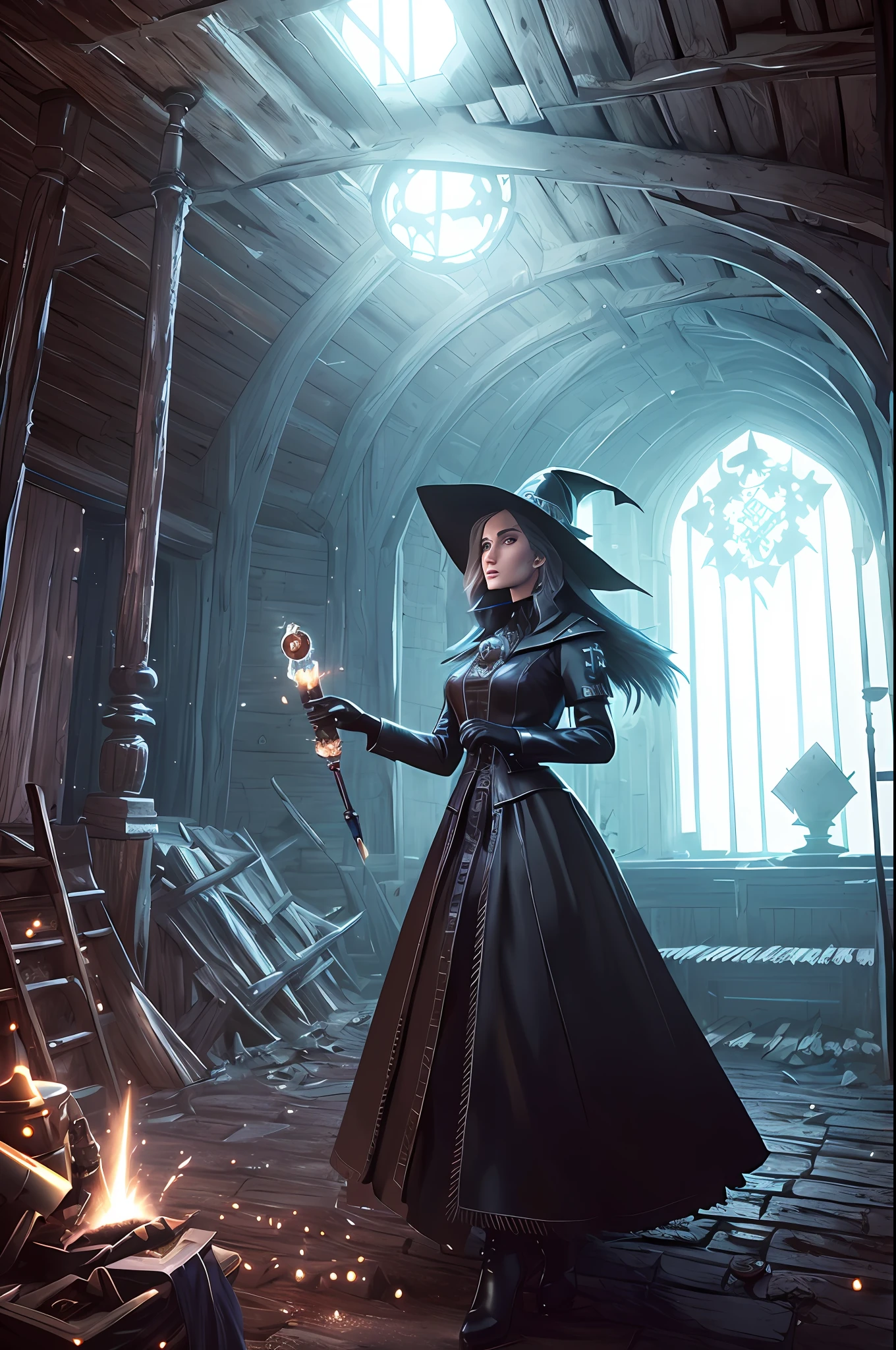 by Greg Rutkowski, modelshoot style, (extremely detailed CG unity 8k wallpaper), an evil beautiful witch is doing chemical experiments in an old abandoned medieval hut with black magic and a lot of alchemical test tubes, dark fantasy style, masterpiece, highest quality, lens flare, shade, bloom, [[chromatic aberration]],  digital painting ,ultra-detailed ,  sharp focus, vivid colors