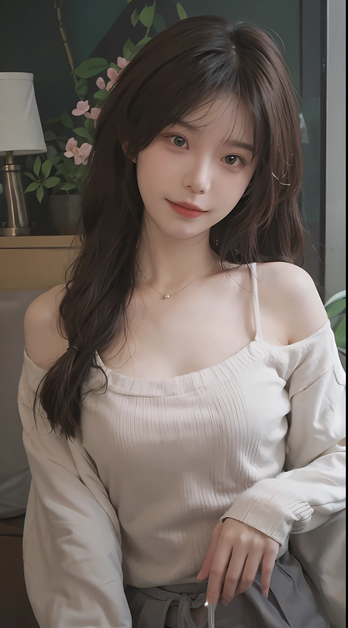best qualtiy， 超高分辨率， （realisticlying：1.4），cute hairpin，Baoyu Girl，1girll, Beautiful woman with a slim figure:1.4, Abs:1.1, (A brown-haired, mideum breasts:1.3), Long pink sweater:1.1, 浴室,Ultra-fine face，Elaborate Eyes，二重まぶた，ssmile，choker necklace
