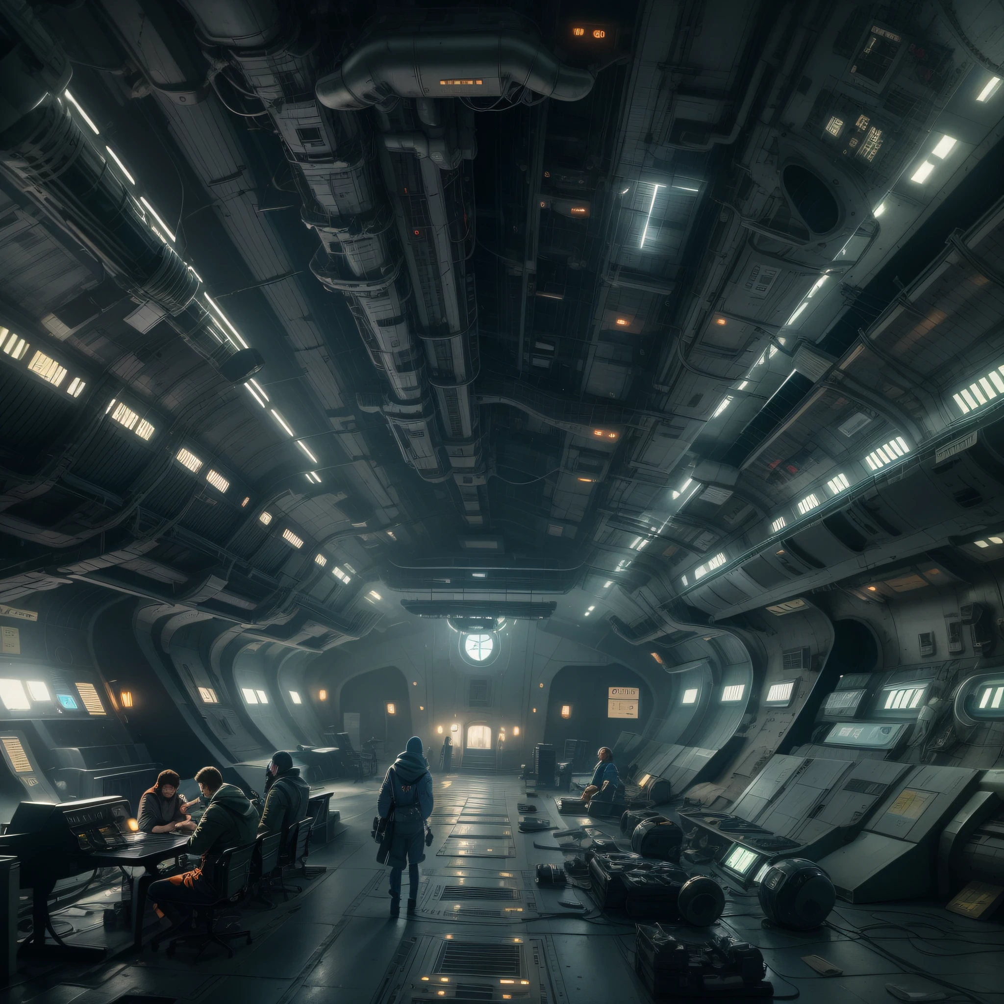 la tripulacion de la nostromo se encuentran varados en un planeta desconocido contemplando una nave alienigena.