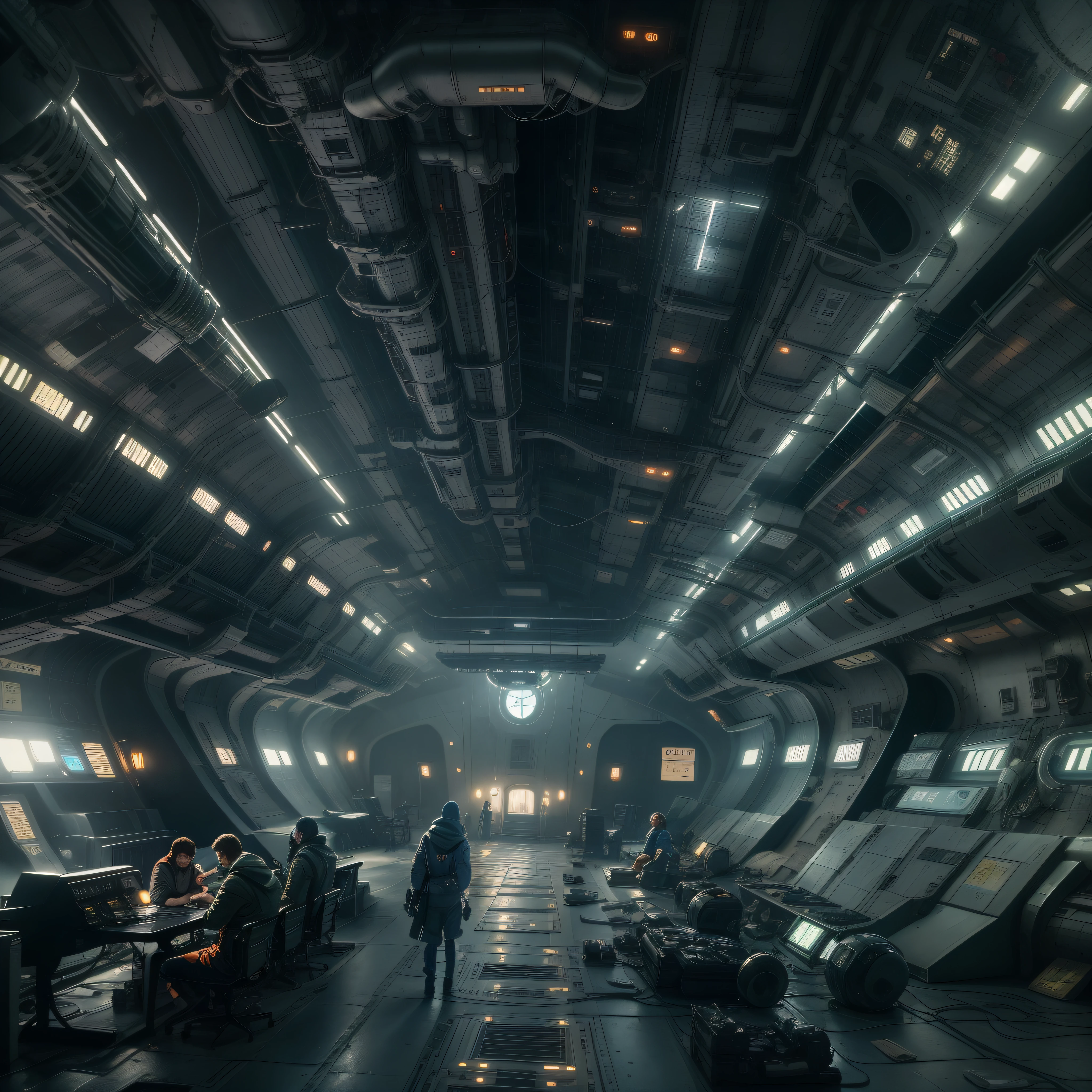 la tripulacion de la nostromo se encuentran varados en un planeta desconocido contemplando una nave alienigena.