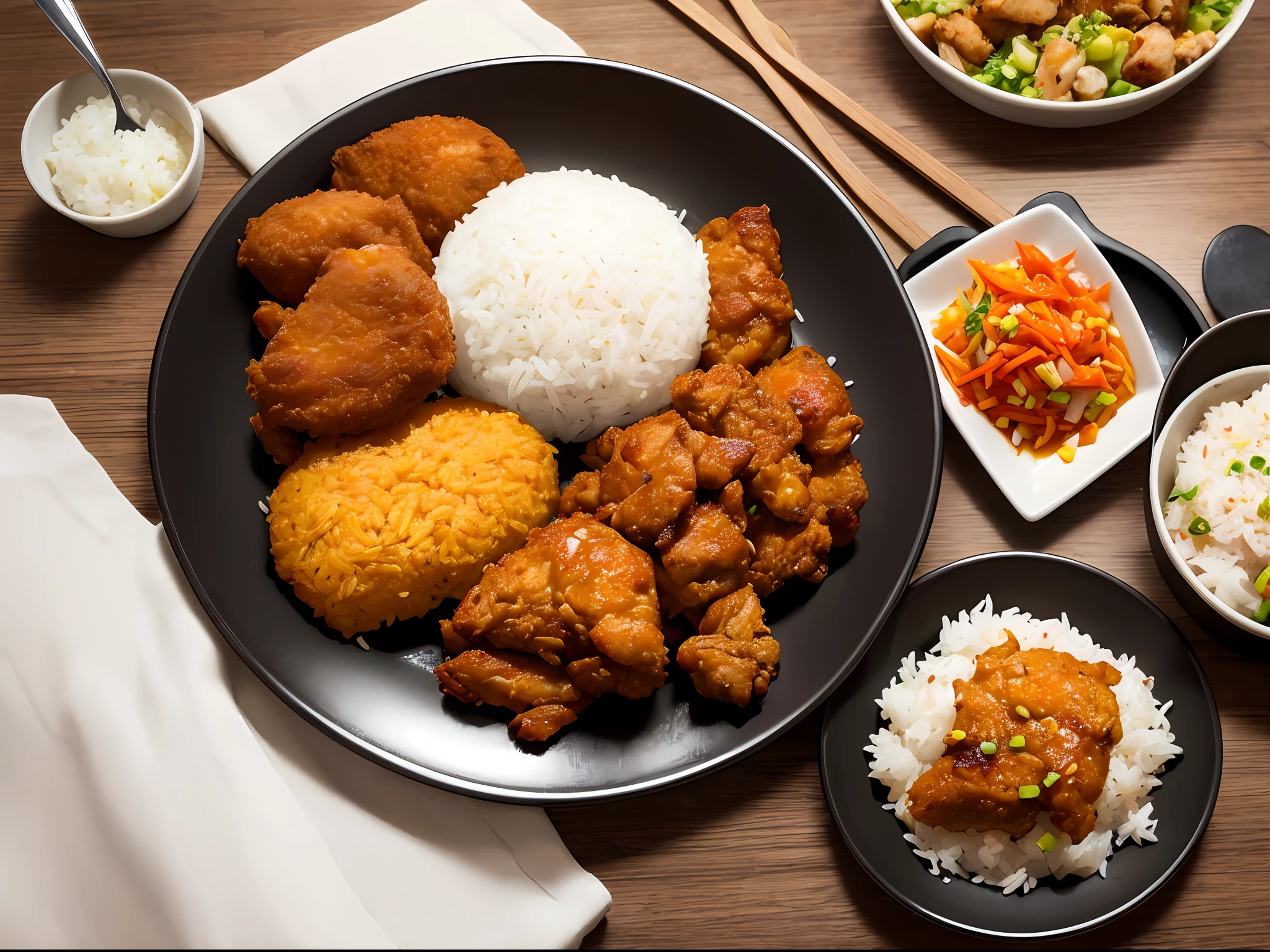 There is a plate of food with meat and rice on it, chicken, fried chicken, Japanese, recipe, very crispy, crispy, dish
