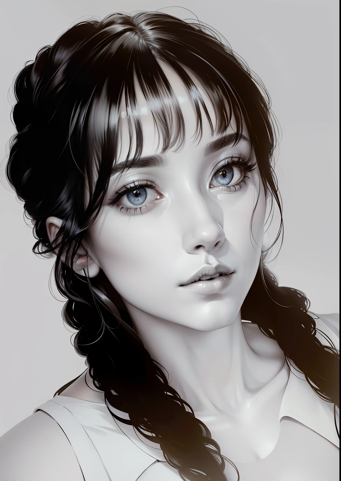 Masterpiece, absurdres,award winning photo, extremely detailed, amazing, fine detail, ((extremely detailed eyes and face)), by lee jeffries nikon d850 film stock photograph 4 kodak portra 400 camera f1.6 lens rich colors hyper realistic lifelike texture dramatic lighting unrealengine trending on artstation cinestill 800 tungsten, beautiful woman,Haute_Couture, designer dress, woman wearing a black Haute_Couture dress, front view, ((white background)),