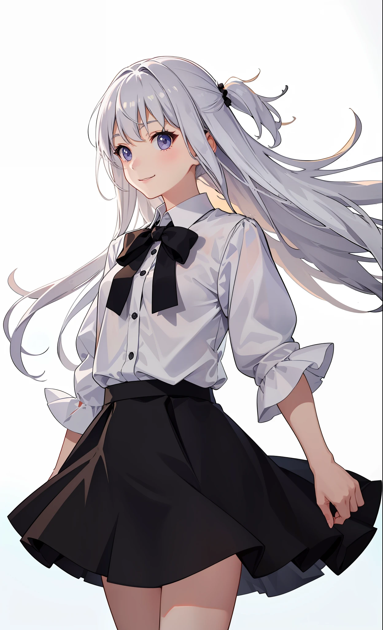 1girl in、A smile、The shirt、skirt by the、White fluffy dress、（small tits）、Chilarism、movement、the wind、