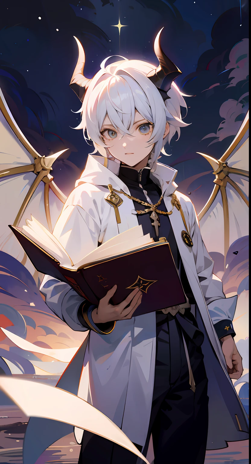 personagem de anime com cabelos brancos e olhos azuis segurando um livro, Keqing de Genshin Impact, Arte Oficial, fanart detalhado, arte chave do anime, arte chave detalhada do anime, cara bonito na arte demon slayer, divindade de cabelos brancos, arte do artbook, de arknights, arte oficial do personagem, Genshin, alquimista jovem magro, arte detalhada do personagem de anime, retrato do livro do RPG