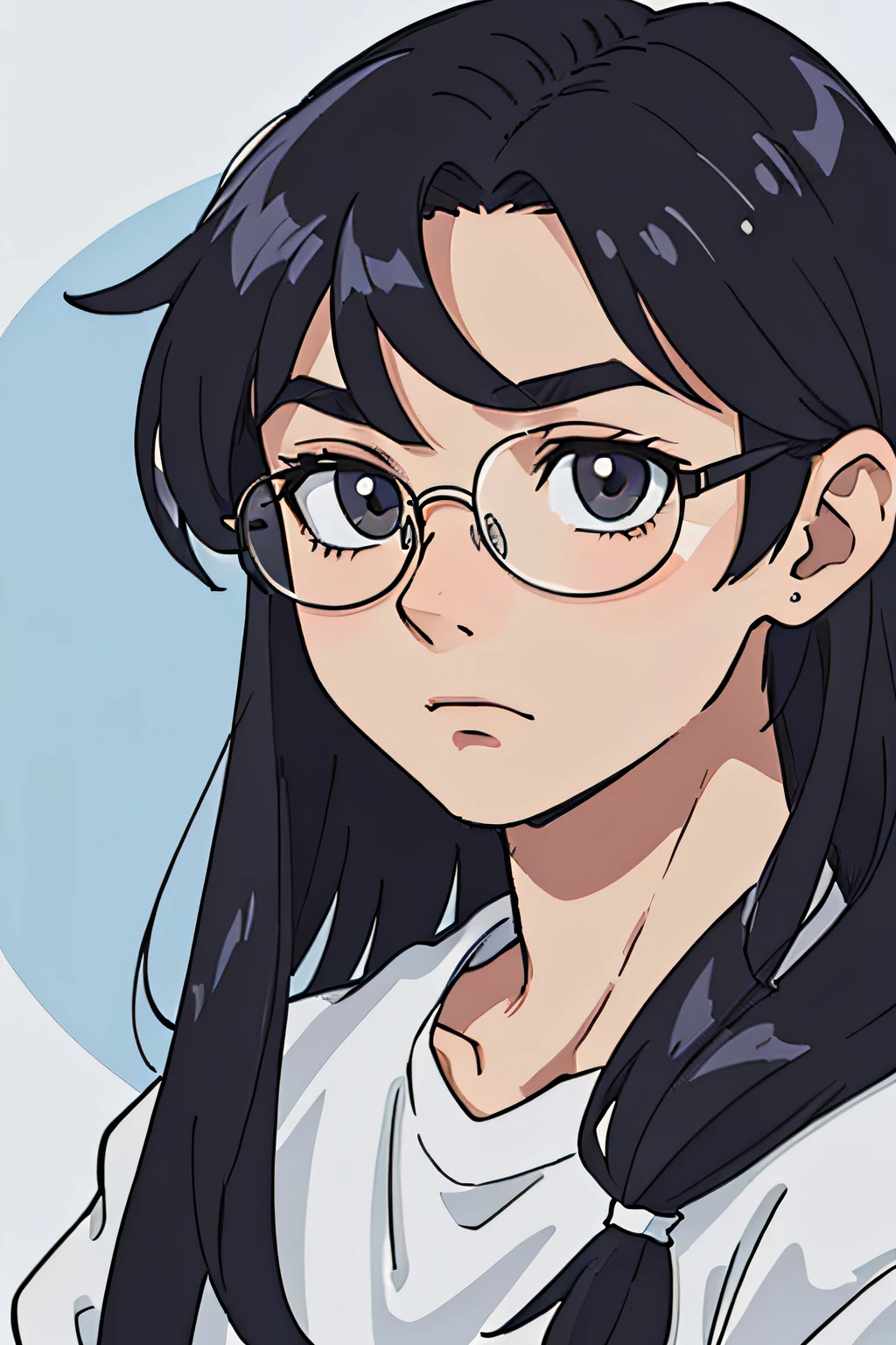(melhor qualidade: 0.8), (melhor qualidade: 0.8), Perfect anime illustration, Close-up portrait of a 17-year-old boy with long hair wearing a round glasses