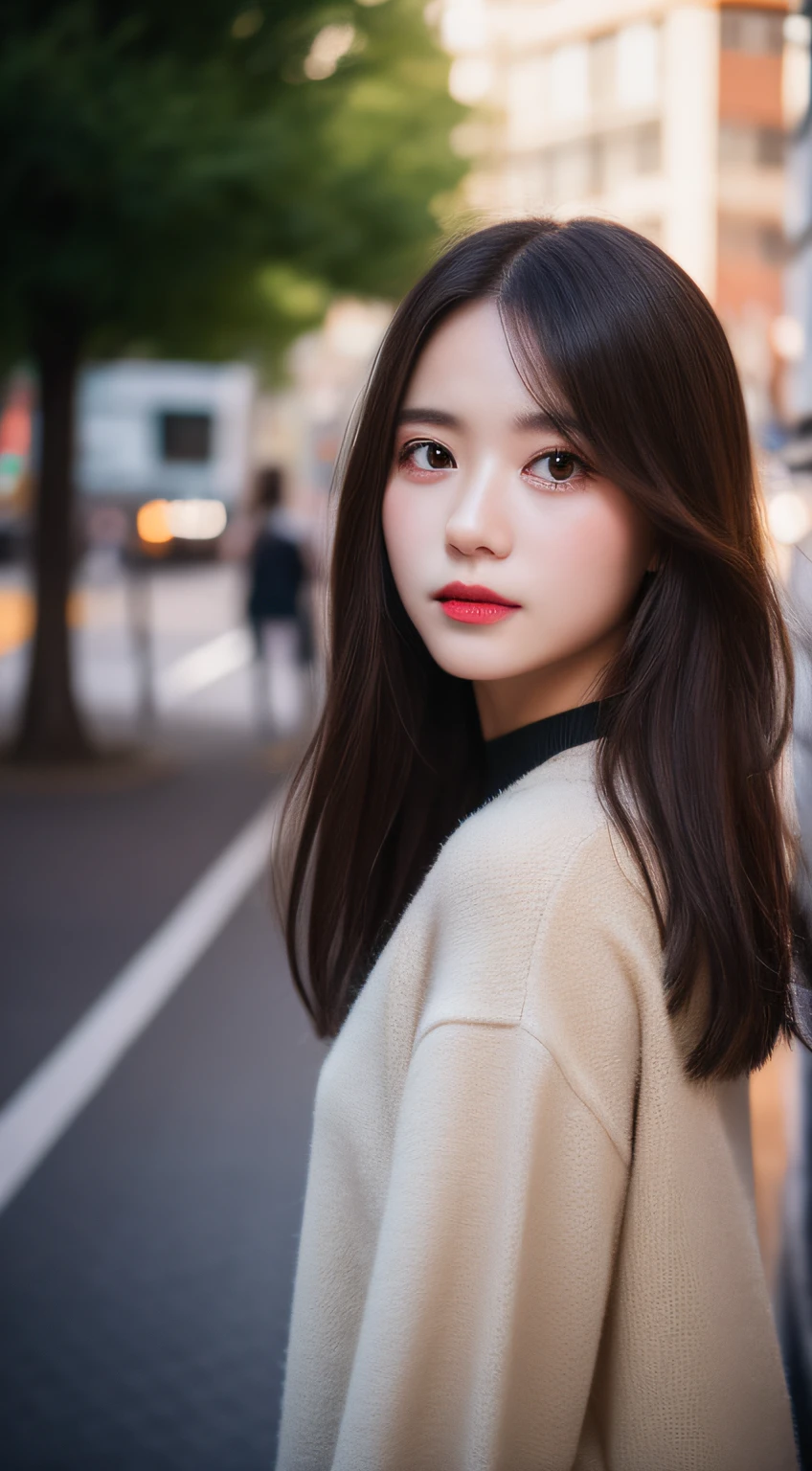 ​masterpiece, top-quality, Raw foto, Photorealsitic、full body Esbian、 beautiful a girl, cute little, shorth hair, depth of fields, hight resolution, ultra-detailliert, finely detail, ighly detailed, extremely detailed eye and face, Sharp pupils, Realistic pupils, foco nítido, Cinematic lighting、small tits、In the street、Casual wear