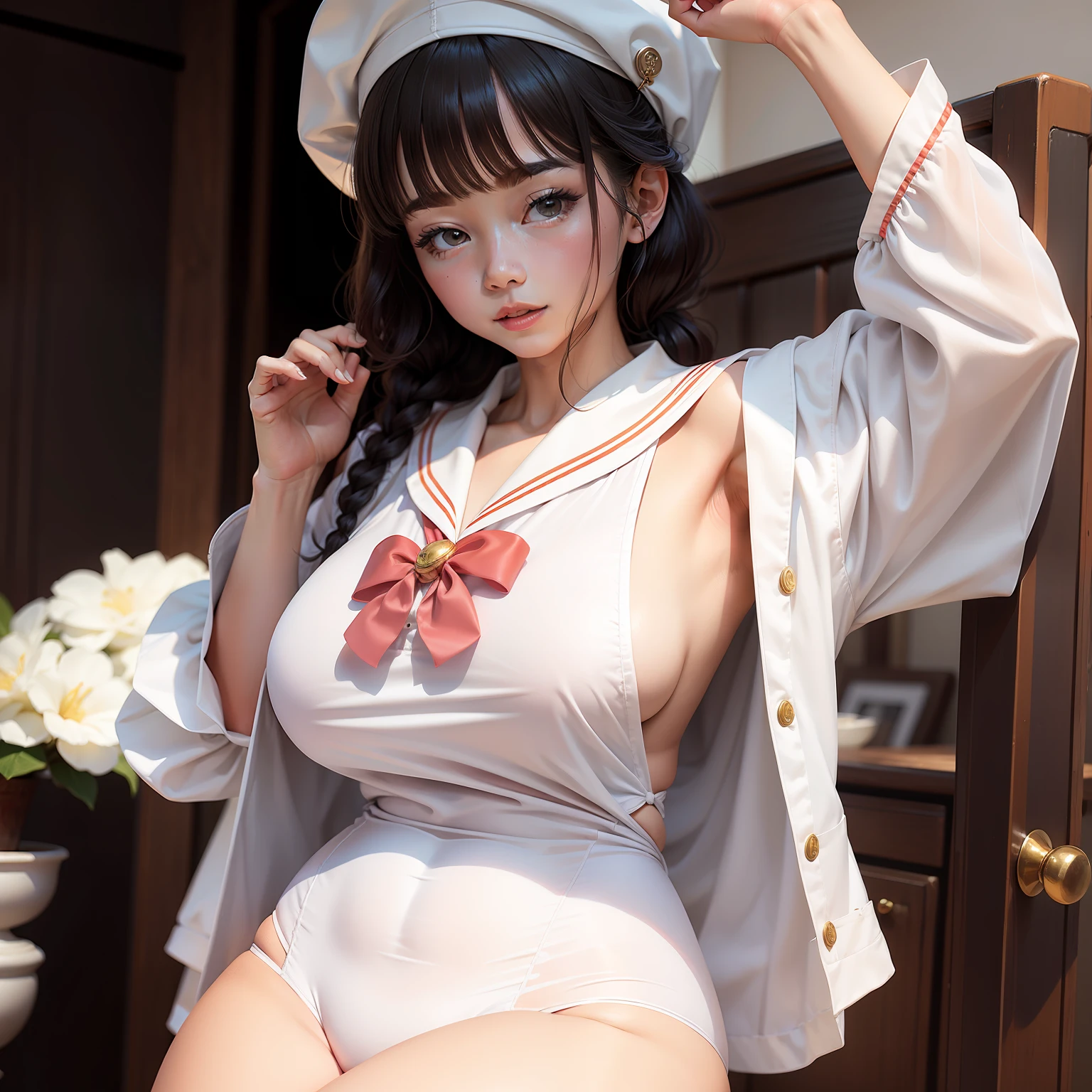 Sailor suit white silk aunt