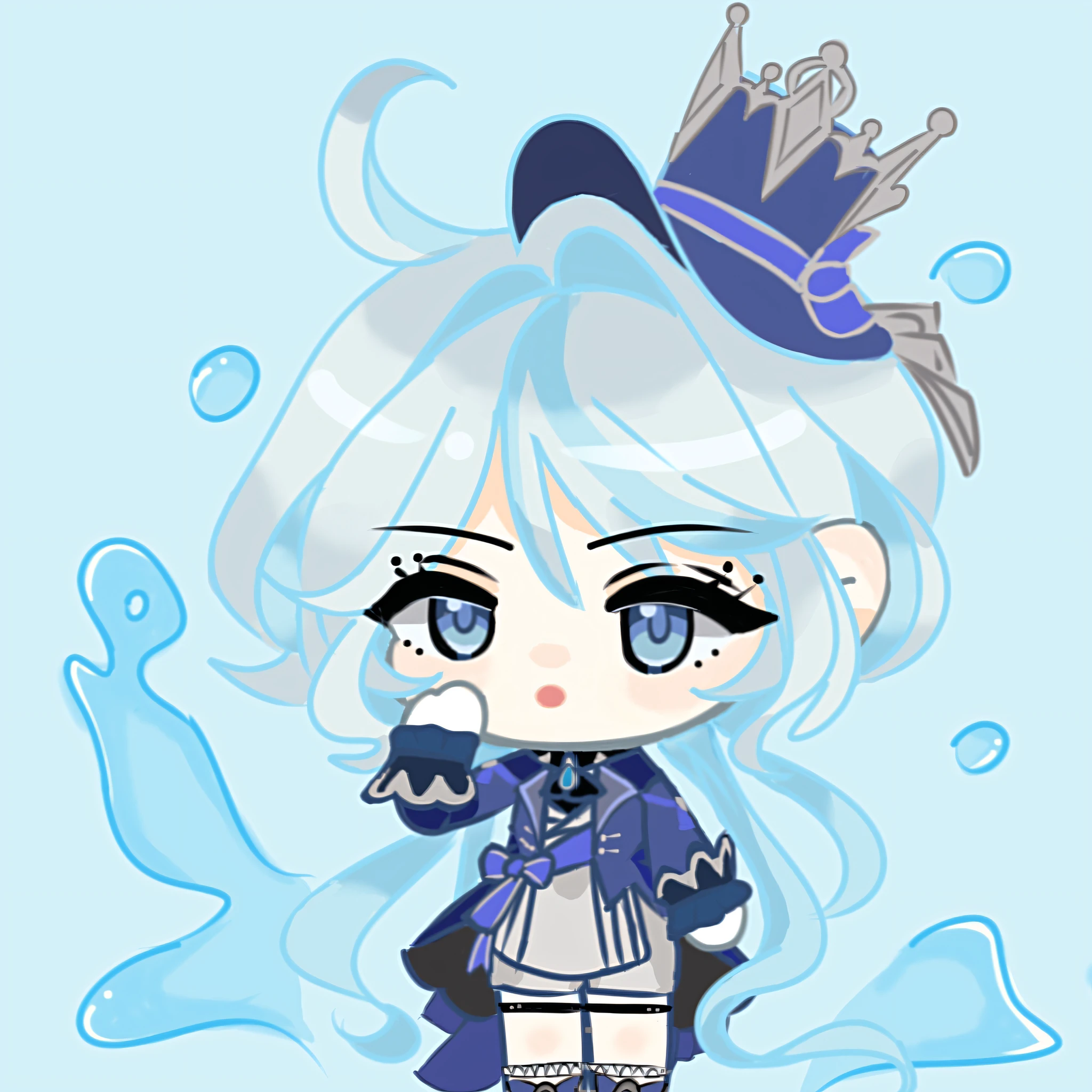 Anime girl in crown and blue dress and blue hat, water color nendoroid, tchibi, Chibi Art, style as nendoroid, water elemental, anime chibi, advanced digital chibi art, chibi girl, Chibi anime girl, , Ice Queen, anime moe art style, chibiStyle, 8K!!, chibi anime, Kawaii chibi