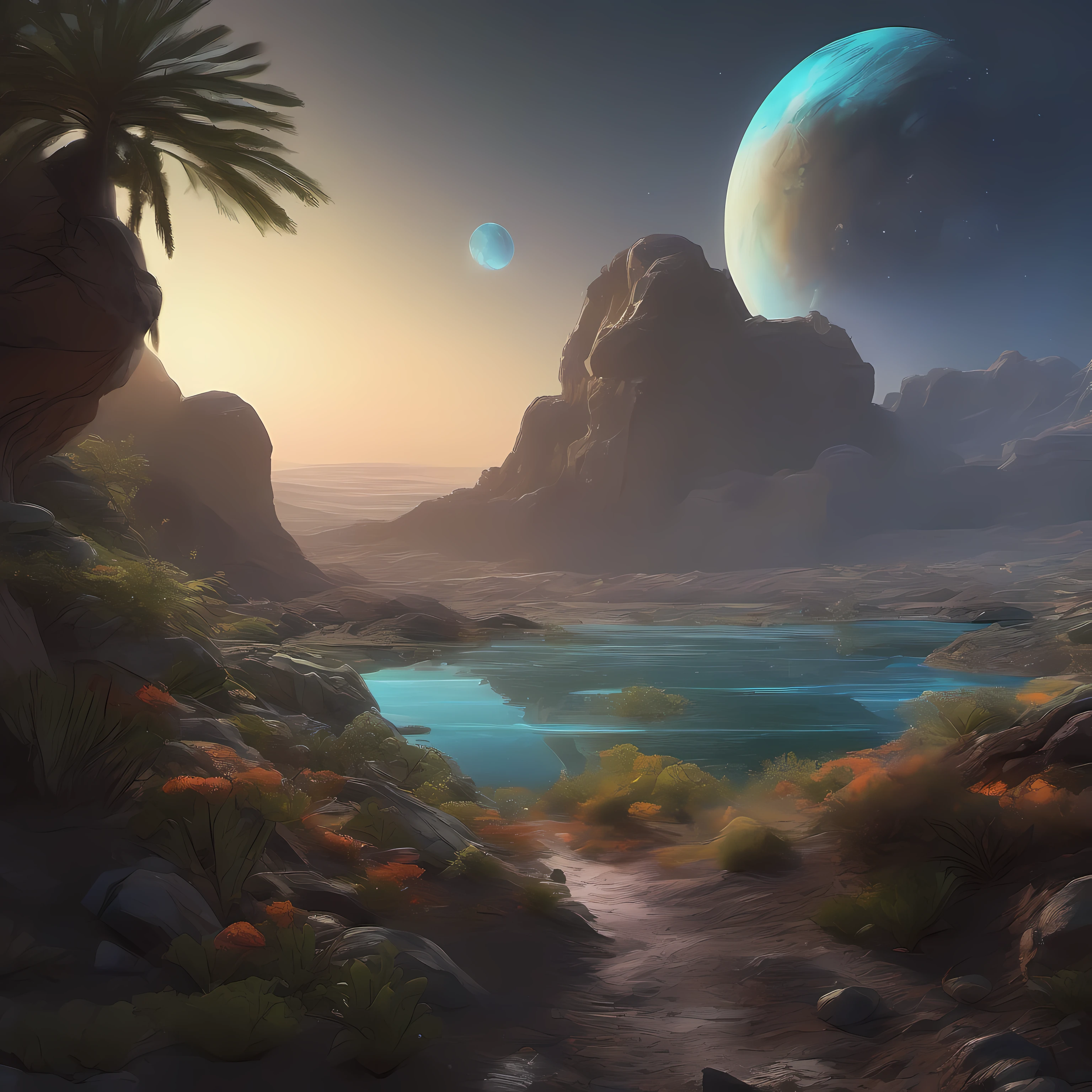 On a distant planet with bioluminescent vegetation, a human explorer digs for rare ores, highly defined detail, 16K, highly defined details, 16K, inspired by Youssef Howayek highly detailed, hyper realistic, perfect artwork, masterpiece, best quality, highres, layered lighting,