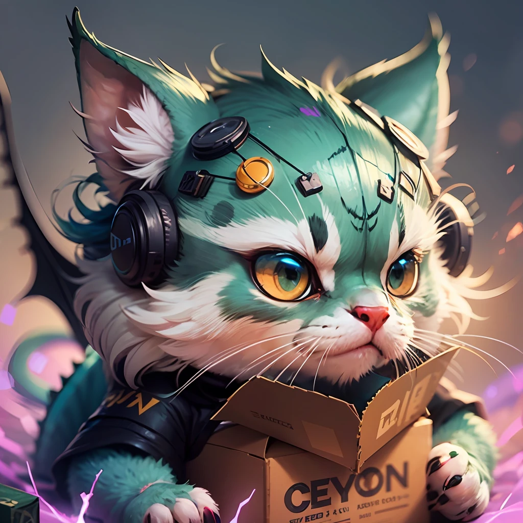 dragon opening a box , cyberpunk, style, t-shirt design, super cute, 2d, vector, flat --auto --s2