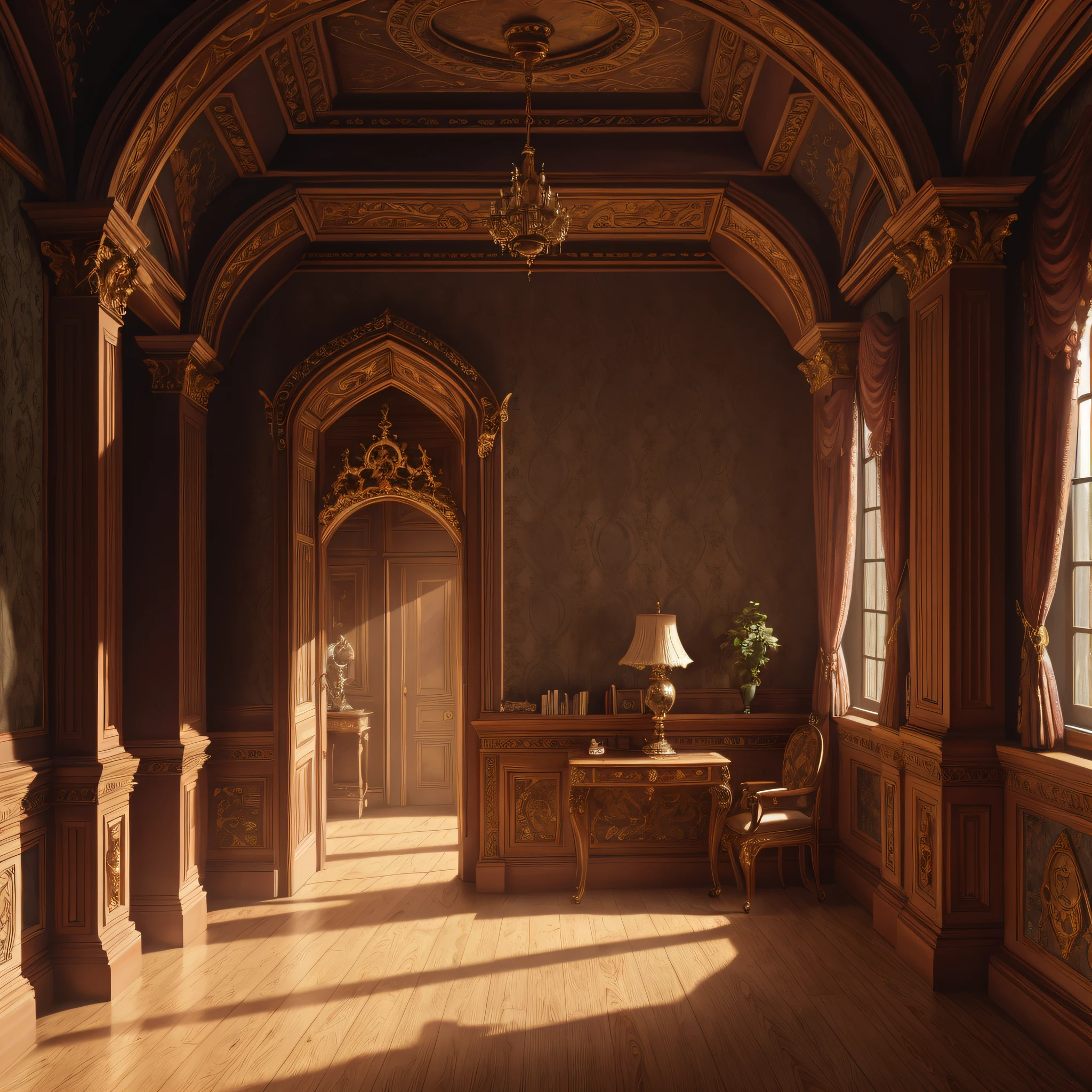 luxurious victorian era gothic bedroom interior detailed walls, rich ornate fabrics, (masterpiece:1.1) (painting:1.1) (weighted lines) (best quality) (detailed) (intricate) (8k) (HDR) (wallpaper) (cinematic lighting) (sharp focus)