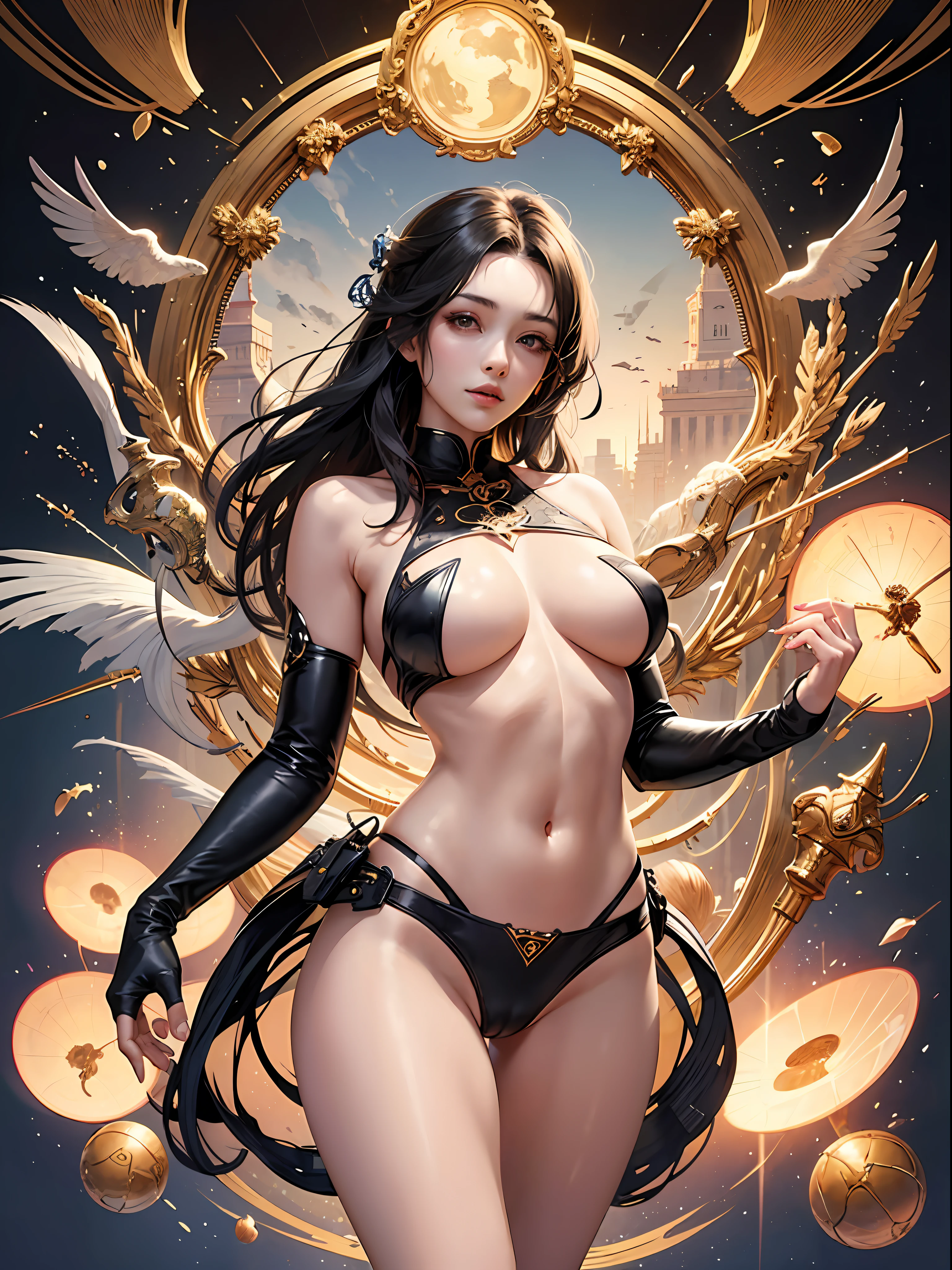 offcial art,统一 8k 壁纸,ultra - detailed,Beauty and aesthetics,tmasterpiece,best qualtiy,(zentangle,datura,Tangles,entangled),(s fractal art:1.3),1girl,The is very detailed,dynamic angle,cowboyshot,1female,Superman uniform,Raised sexy,Pornographic exposure,nakeness,beautifullegs,Bigchest,revealing breasts,Expose the genitals, bulge,Camel toes,Lewd expression,Flushed complexion,Long flowing black hair