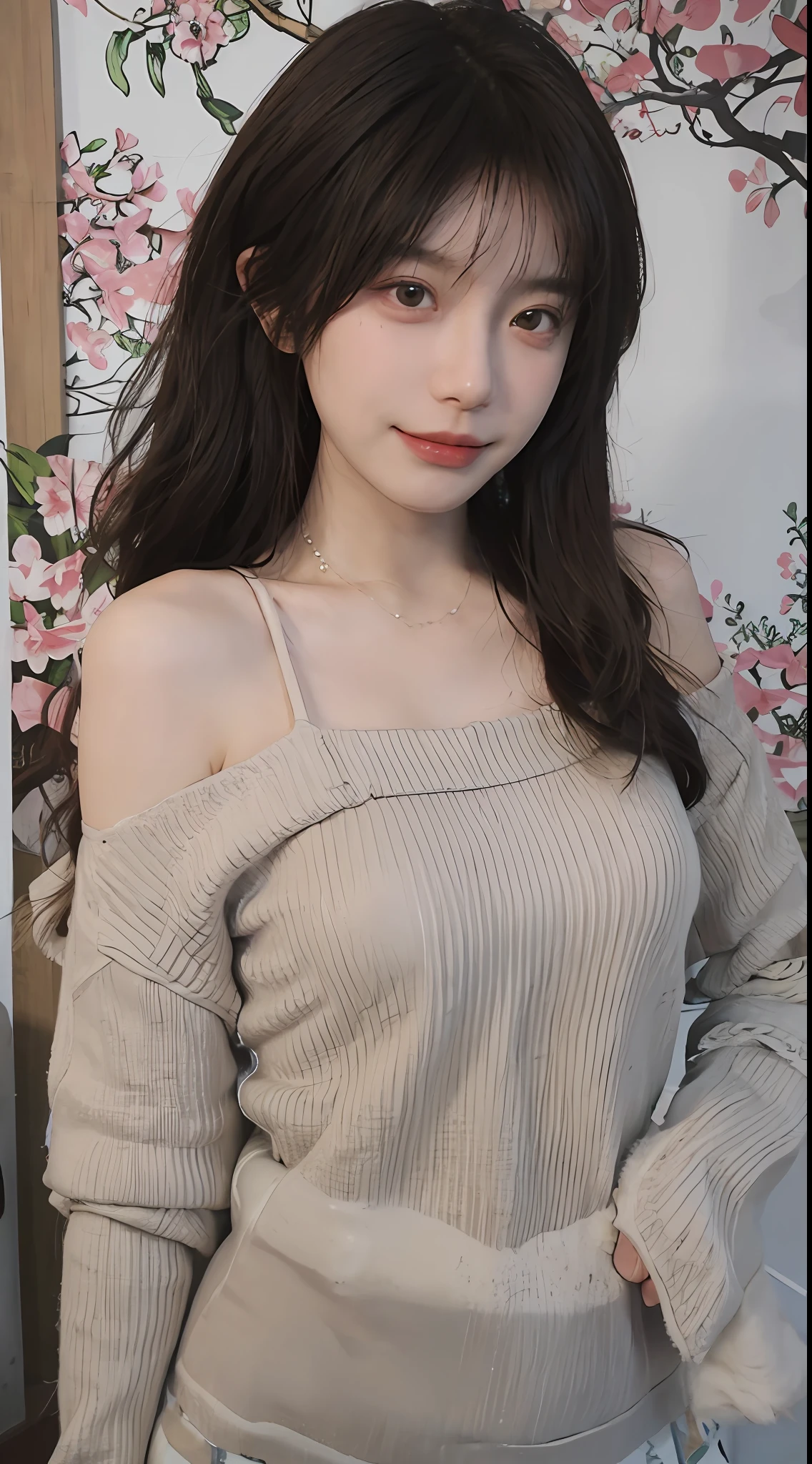 best qualtiy， 超高分辨率， （realisticlying：1.4），cute hairpin，Baoyu Girl，1girll, Beautiful woman with a slim figure:1.4, Abs:1.1, (A brown-haired, mideum breasts:1.3), Long pink sweater:1.1, 浴室,Ultra-fine face，Elaborate Eyes，二重まぶた，ssmile，choker necklace