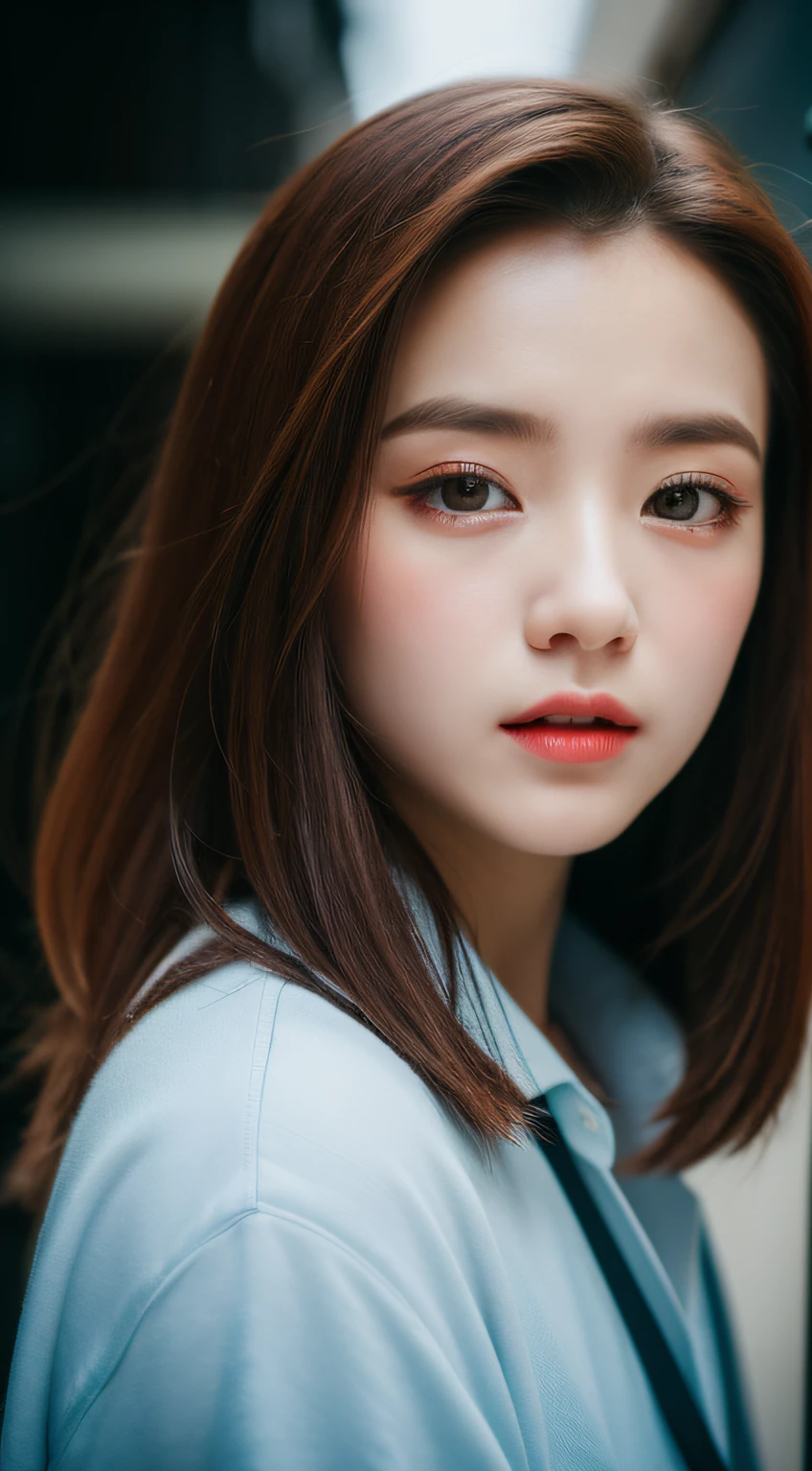 ​masterpiece, top-quality, Raw foto, Photorealsitic、full body Esbian、 beautiful a girl, cute little, shorth hair, depth of fields, hight resolution, ultra-detailliert, finely detail, ighly detailed, extremely detailed eye and face, Sharp pupils, Realistic pupils, foco nítido, Cinematic lighting、small tits、In the street、Casual wear