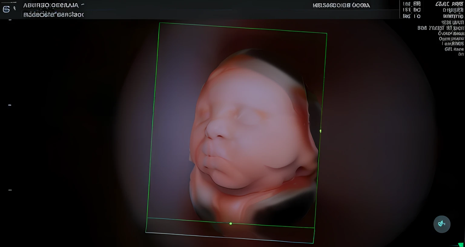 Mejora esta imagen ultrasonografica 4D de un feto de 28 semanas. Imagen de Arafed de la cara de un bebe, feto, high resolution scan, Very chromatic aberration, extremely high quality scan, Hyper-realistic simulation, high quality scan, Bump mapeado, Realismo 3D de alta calidad, simetry! feto humano, Textura realista de la carne, Artefacto JPEG pesado borroso, Mapa de baches altamente realista, high resolution scan