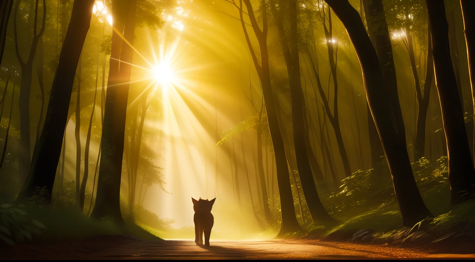 Bathed in the golden rays of sunrise, a tiny, curious kitten gazes at the entrance of an ancient and enchanting forest. The trees stand tall, adorned with leaves that seem to shimmer like emeralds, inviting her to explore the magical unknown. With wide eyes and a heart full of excitement, she takes her first tentative steps into the bewitching realm, ready to embrace the wonders and mysteries that lie ahead.