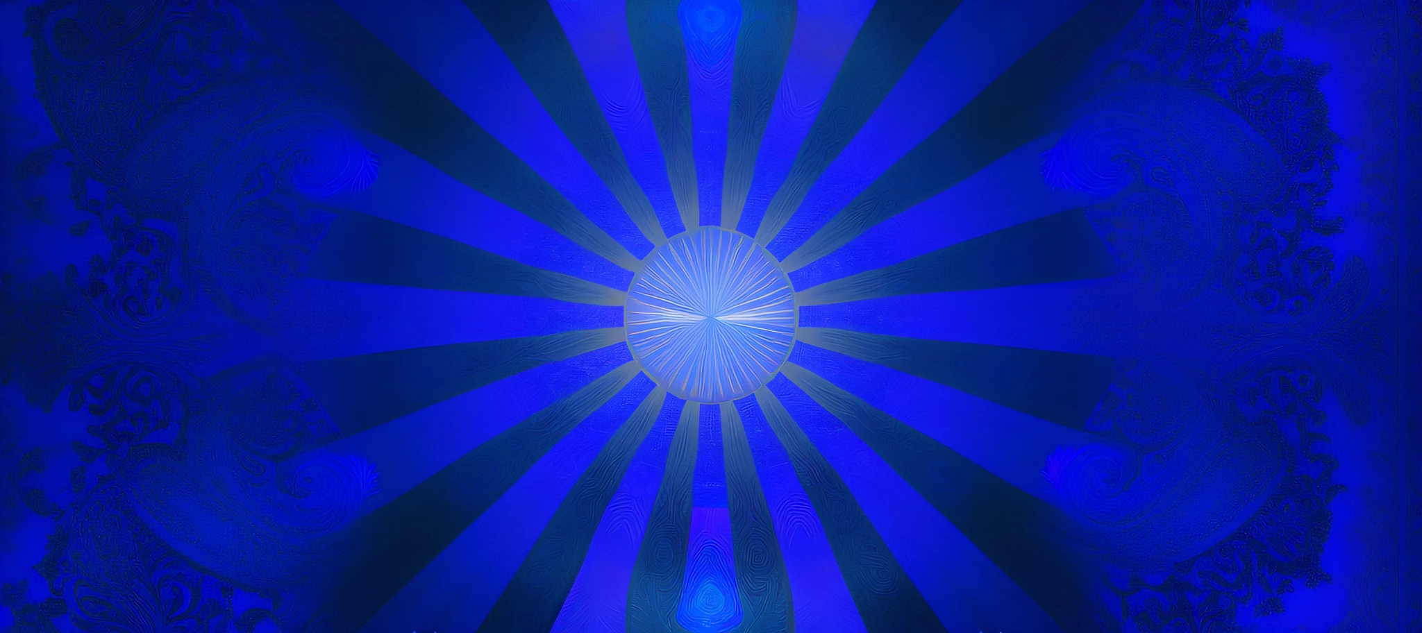 arafed image of a blue background with a paisley pattern, blue rays, blue rays from tv, blue sunshine, abstract sun in background, indigo background, blue rays of light, with a blue background, blue backgroung, digital illustration radiating, rays of blue moonlight, blue backdrop, blue image, an abstract spiritual background, blue background