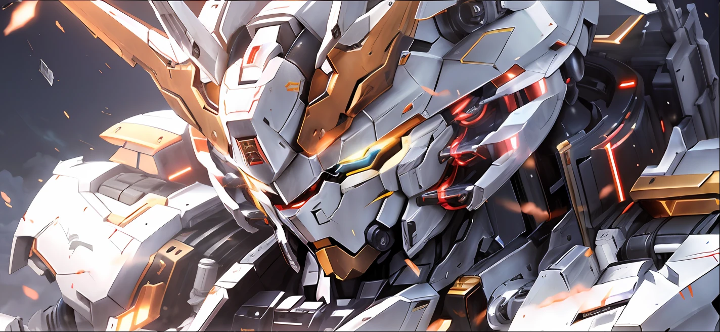 Close-up of robot-like objects,There is a big head, alexandre ferra white mecha, cool mecha style, inspired by Krenz Cushart, ethereal and mecha theme, Official artwork, anime large mecha robot, high detailed official artwork, Barbatos Gundam, Alexander Ferra Mecha, Detailed key anime art, barbatos mobile suit,light dots,Reallightandshadow